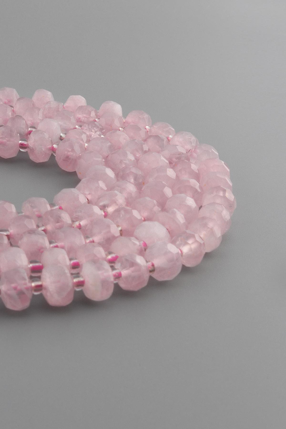 Pembe Kuvars Doğal Taş Dore Faset Kesim 8x6mm Dizi
