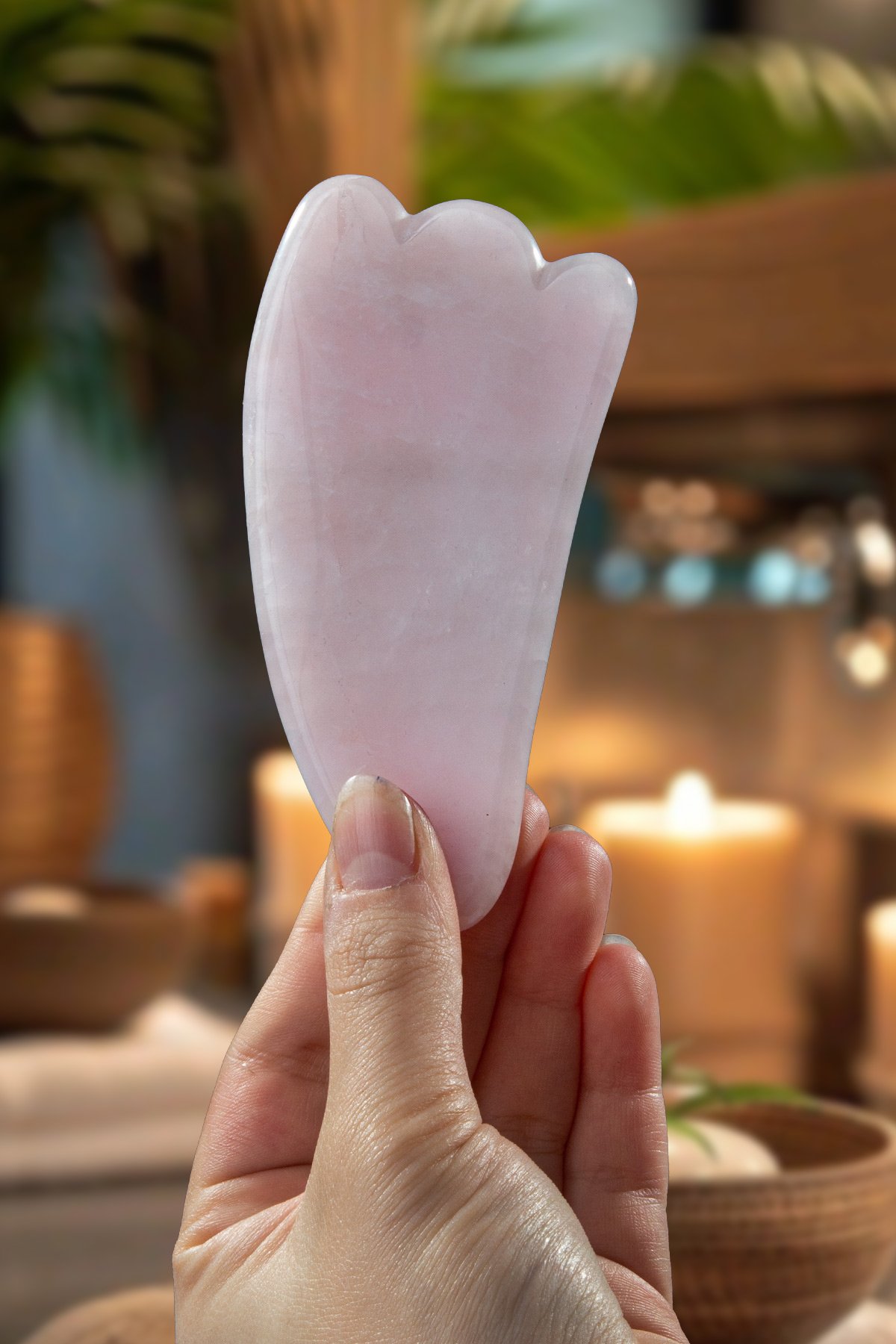 Pembe Kuvars Doğal Taş Gua Sha Ördek Ayak Kesim Yüz Masaj Aleti