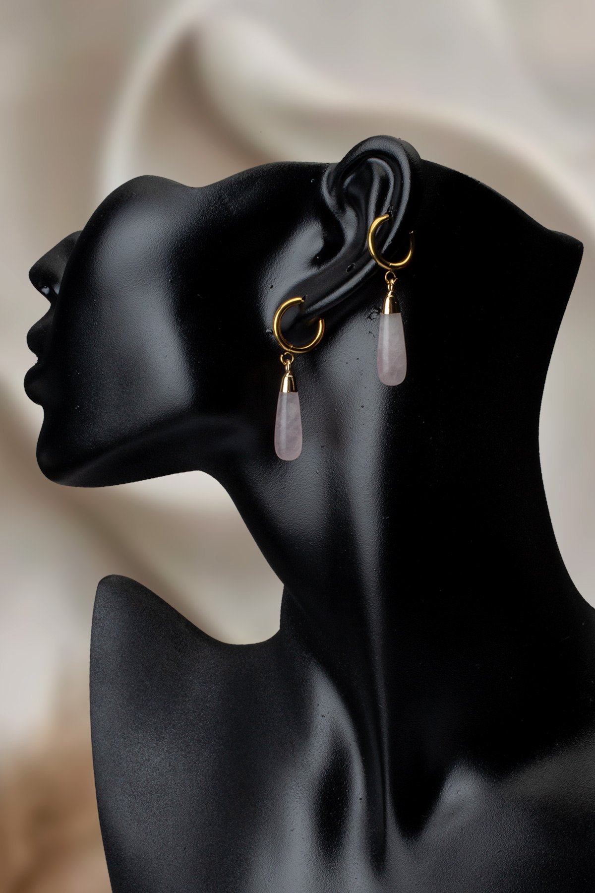 Pembe Kuvars Doğal Taş Küpe