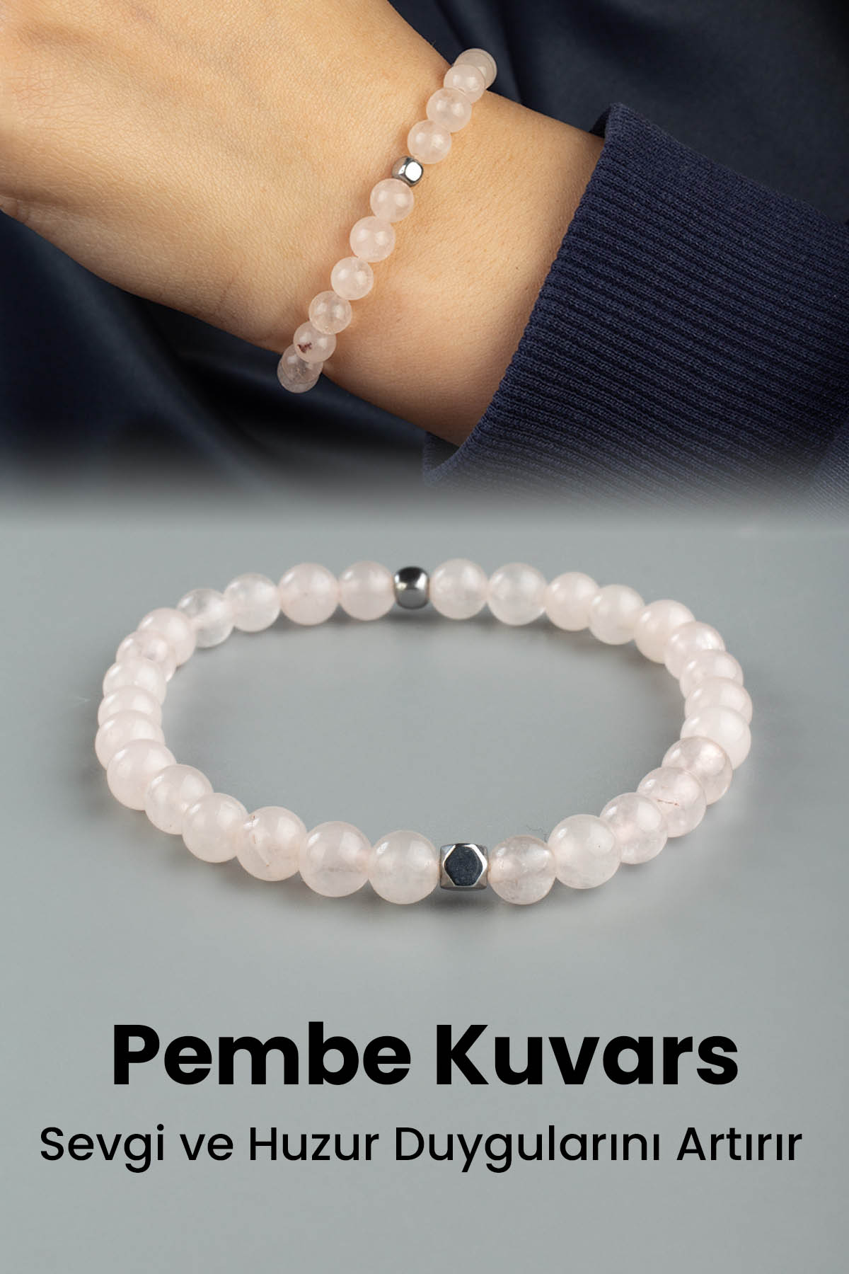 Pembe Kuvars Doğal Taş Küre Kesim 6mm Bileklik