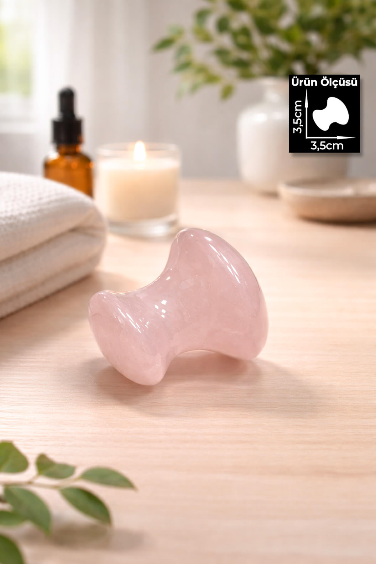 Pembe Kuvars Doğal Taş Mantar Kesim Masaj Aleti