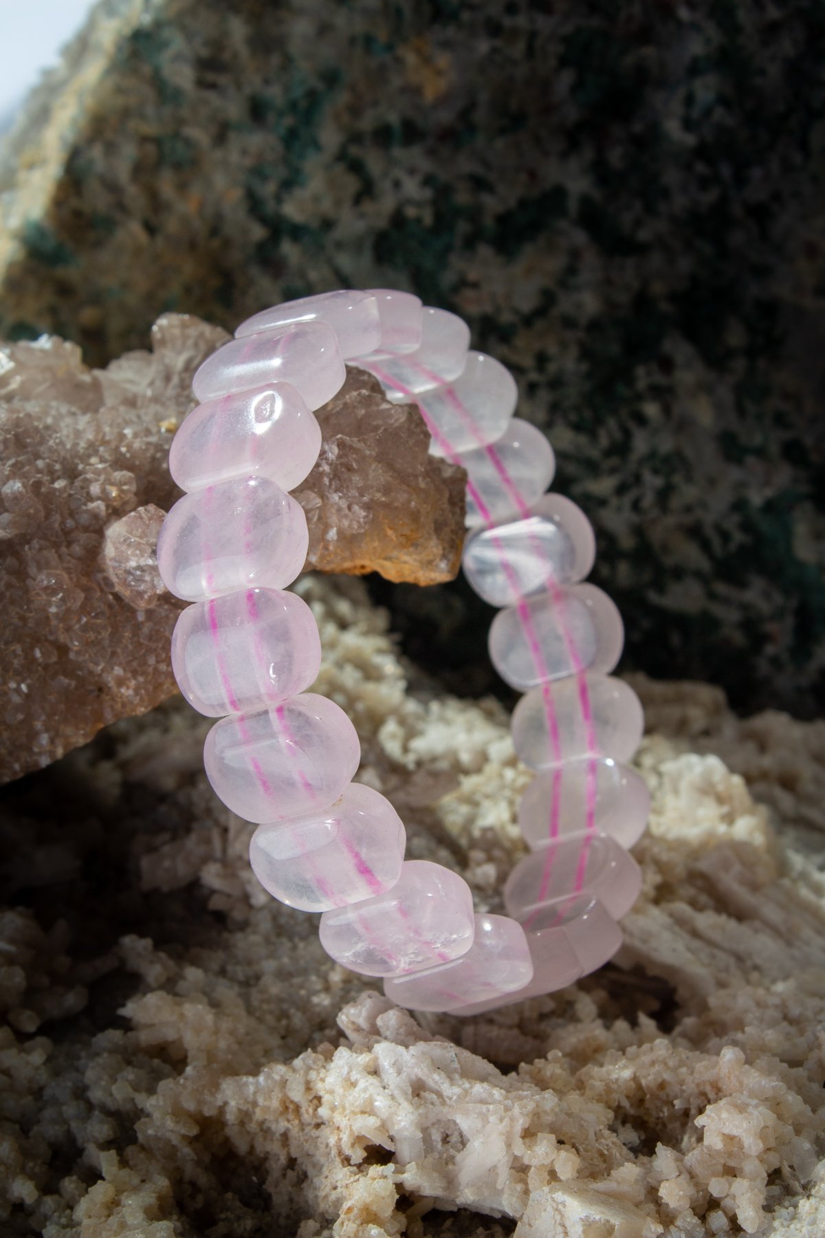 Pembe Kuvars Doğal Taş Oval Kesim Roleks Bileklik