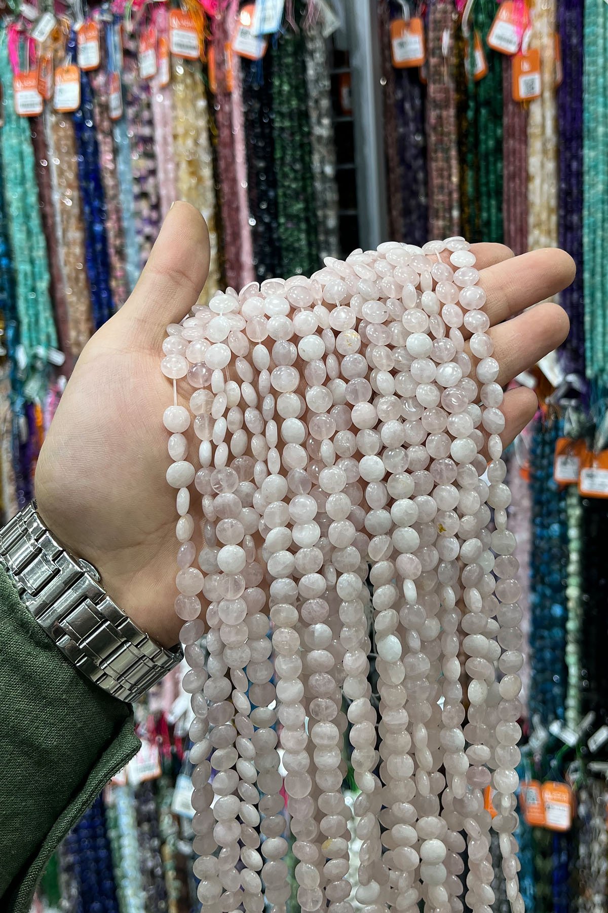 Pembe Kuvars Doğal Taş Parlak Pembe Daire Kesim 8mm Dizi [AB]