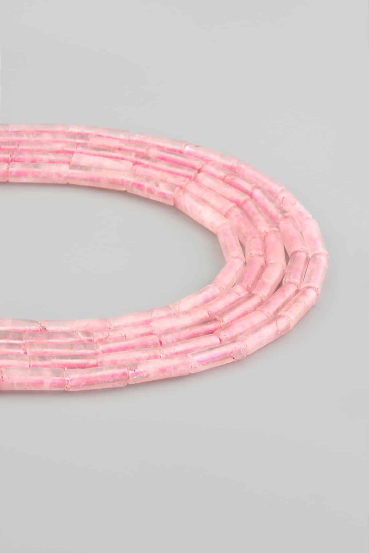 Pembe Kuvars Doğal Taş Parlak Pembe Silindir Kesim 4x13mm Dizi [AA]