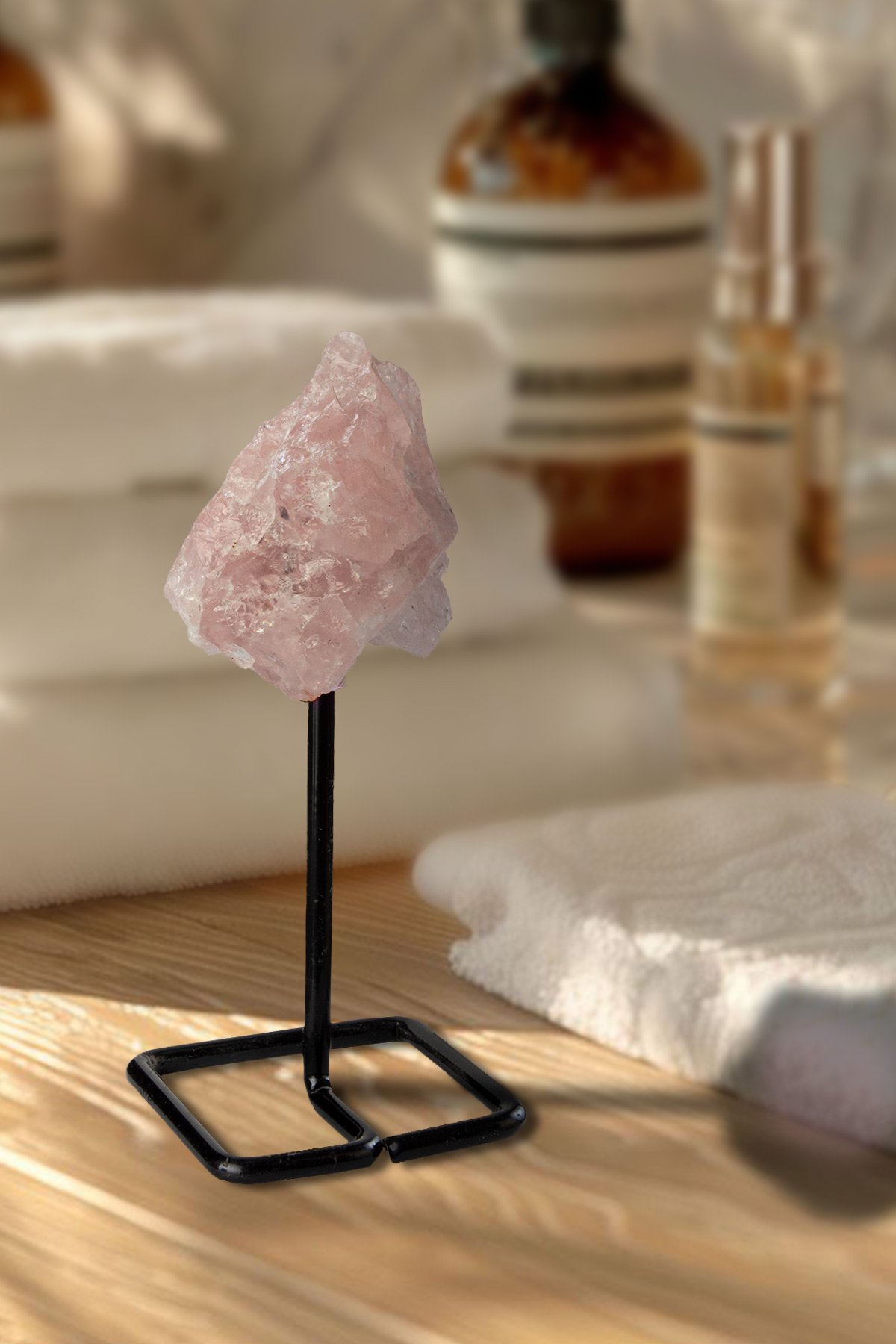 Pembe Kuvars Taşı Ham Kütle Standlı Dekoratif Doğal Taş