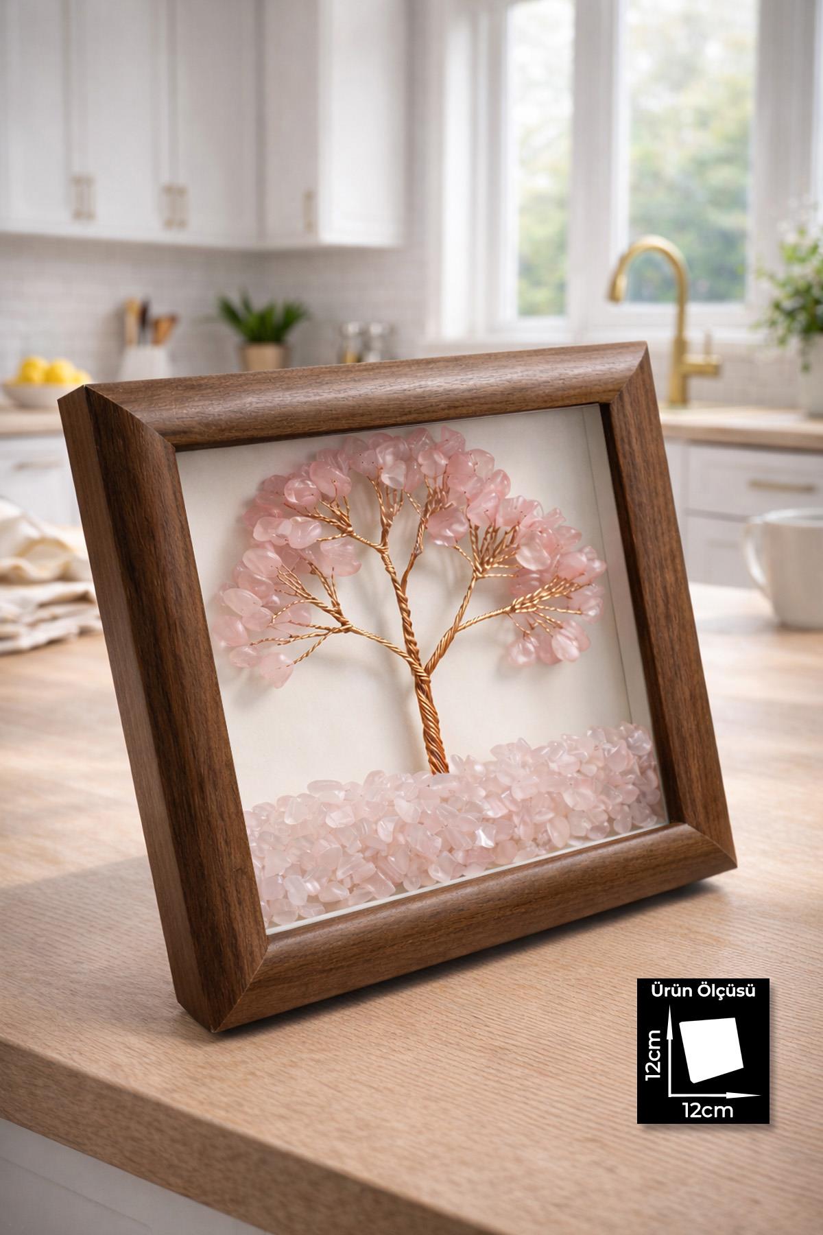 Pembe Kuvars Taşı Hayat Ağacı Tablosu 12x12mm