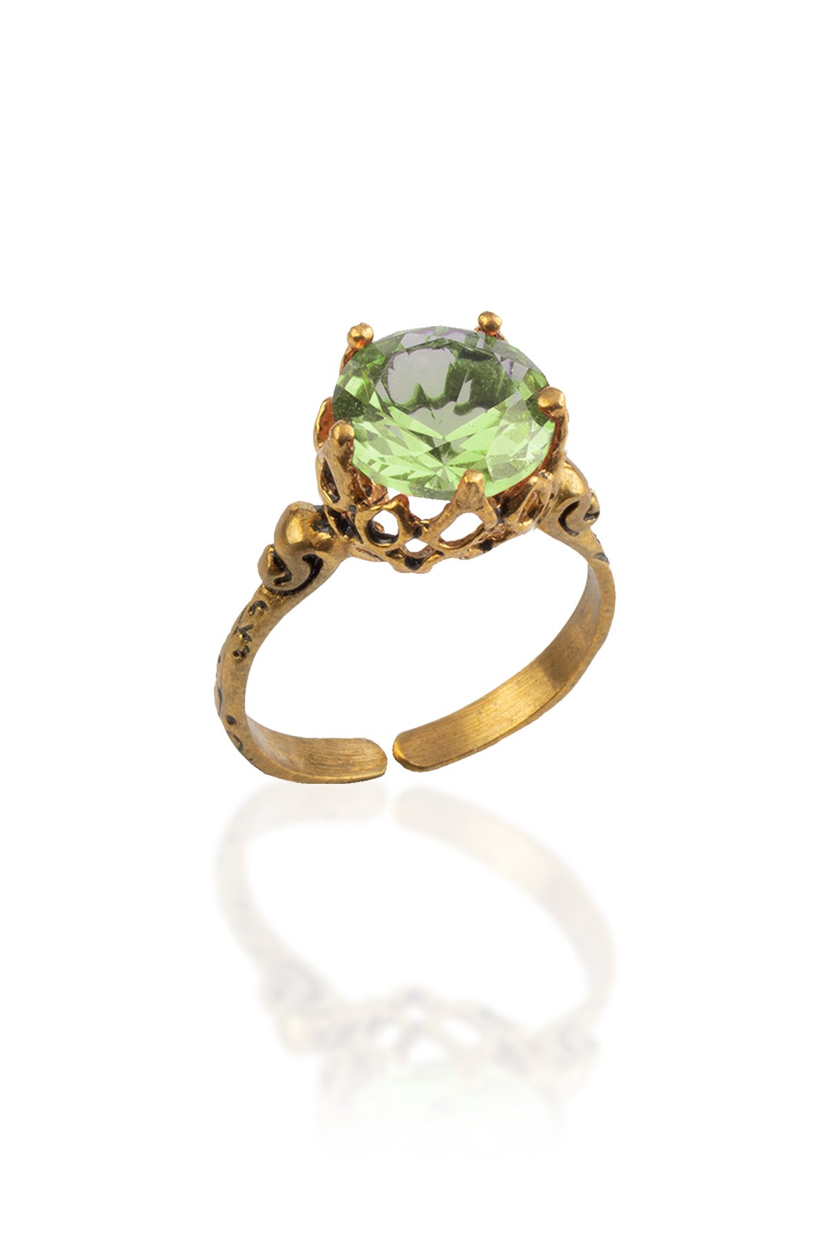 Peridot Doğal Taş Bronz Kristal Kesim Ayarlanabilir Yüzük