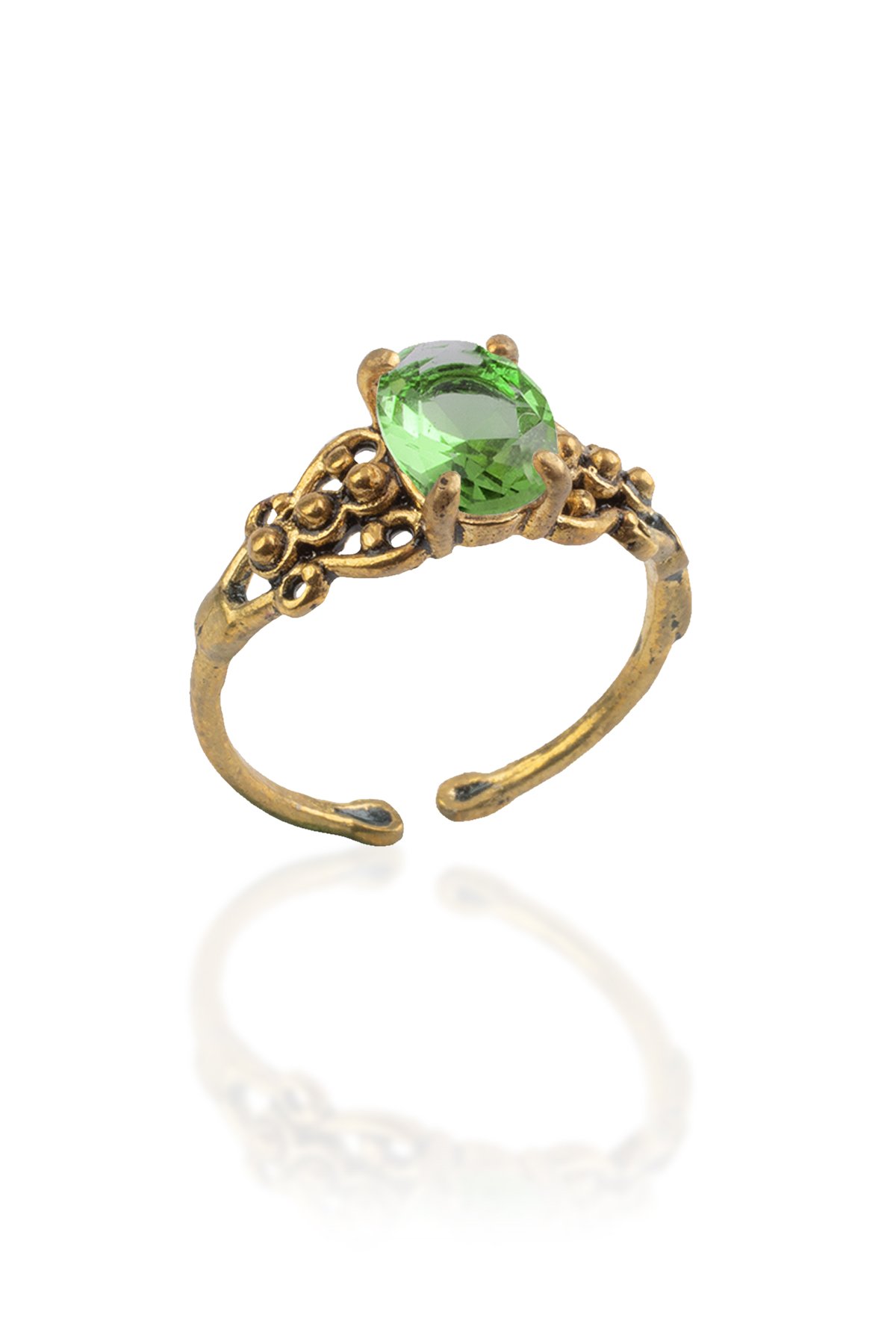 Peridot Doğal Taş Bronz Oval Kristal Kesim Ayarlanabilir Yüzük