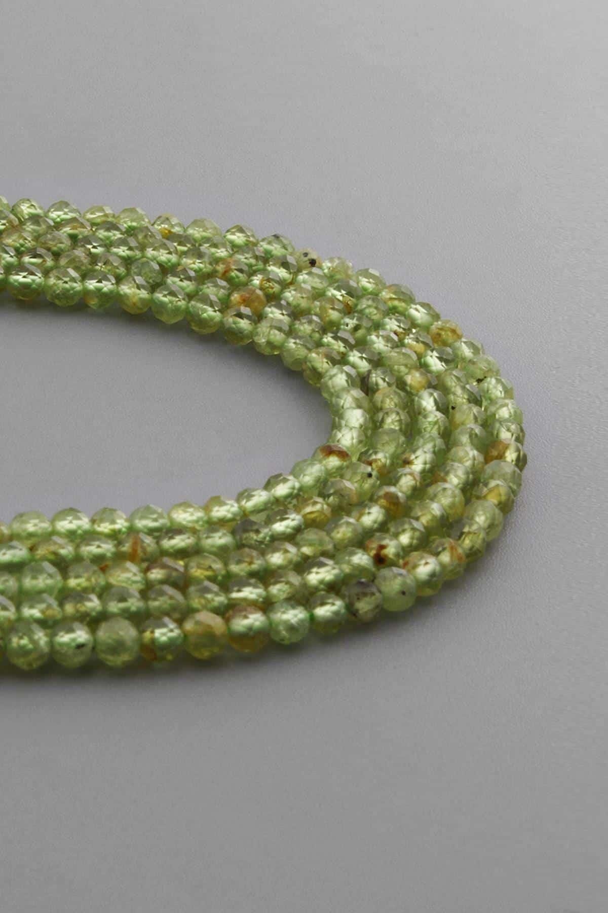 Peridot Doğal Taş Parlak Küre Kristal Kesim 3mm Dizi [AA]