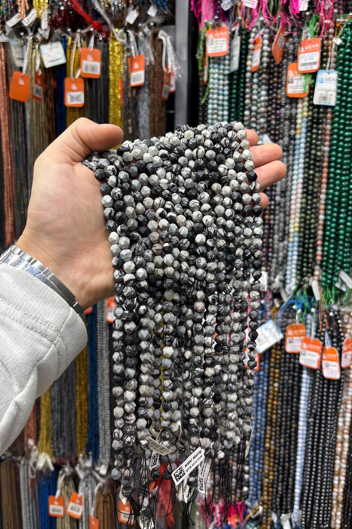 Picasso Jasper Doğal Taş Parlak Gri Hegzagonal Kesim 8mm Dizi [AA]