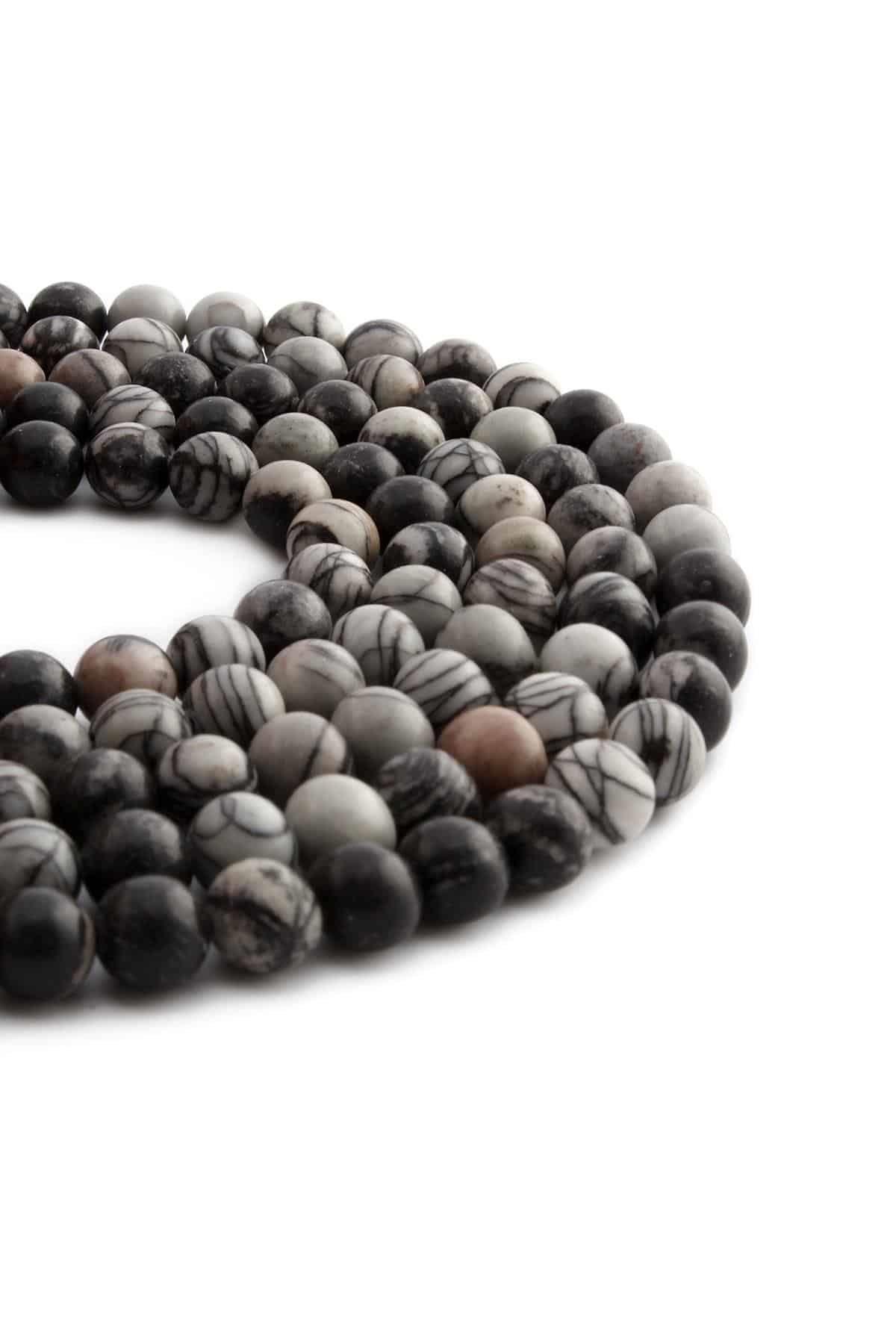 Picasso Jasper Doğal Taş Parlak Gri Küre Kesim 8mm Dizi [AA]