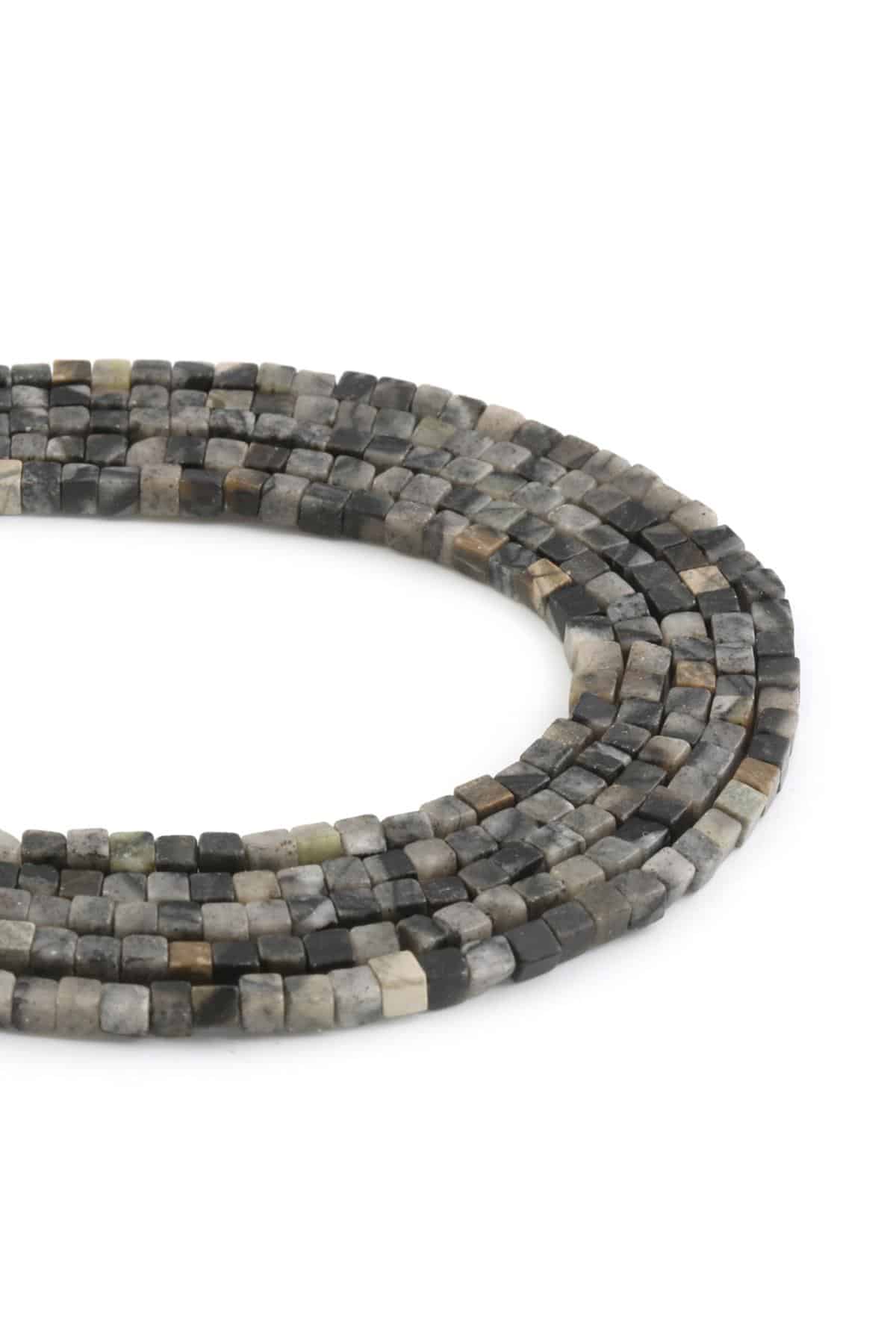 Picasso Jasper Doğal Taş Parlak Gri Küp Kesim 4x4mm Dizi [AA]