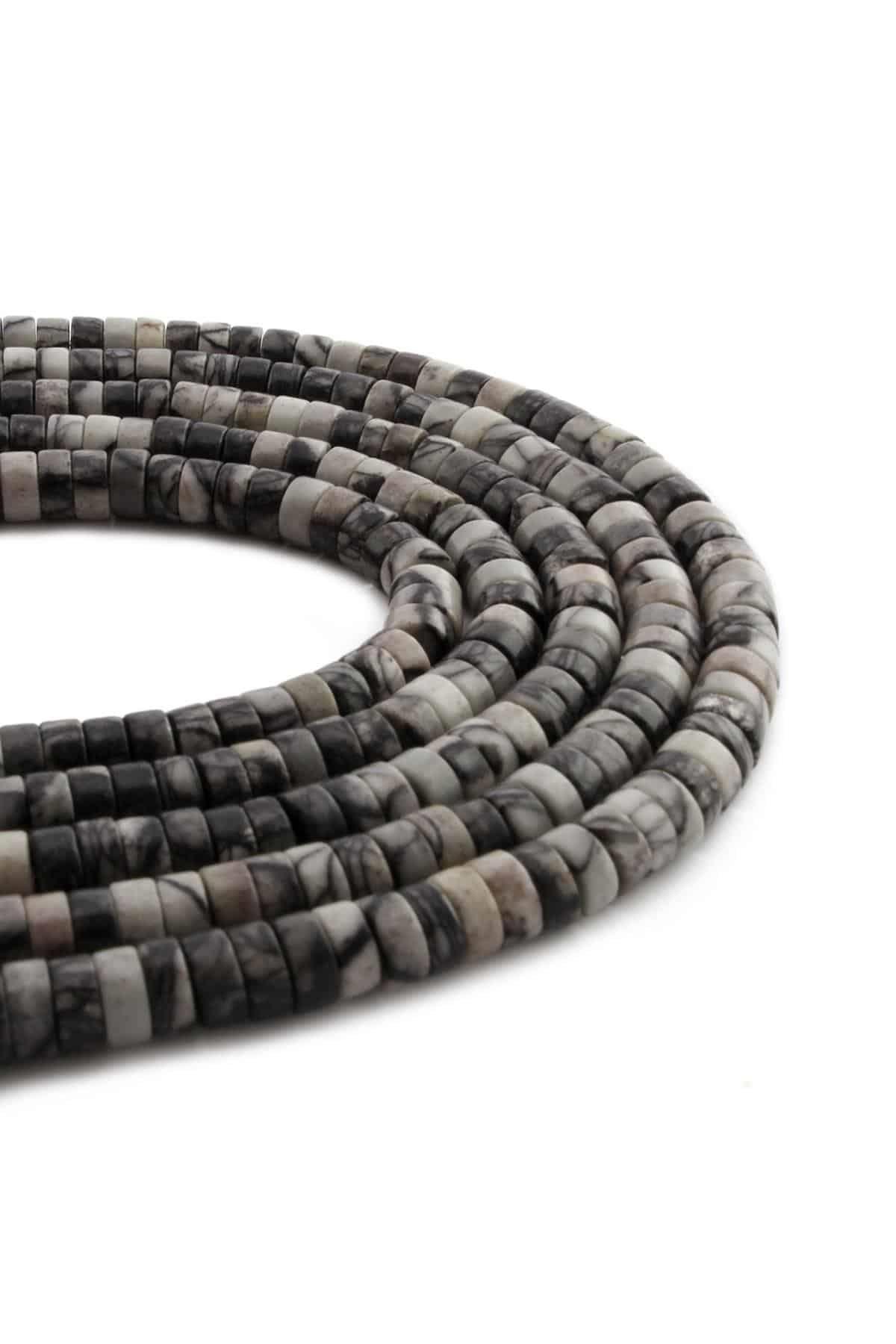 Picasso Jasper Doğal Taş Parlak Siyah Dore Kesim 6x3mm Dizi [AA]