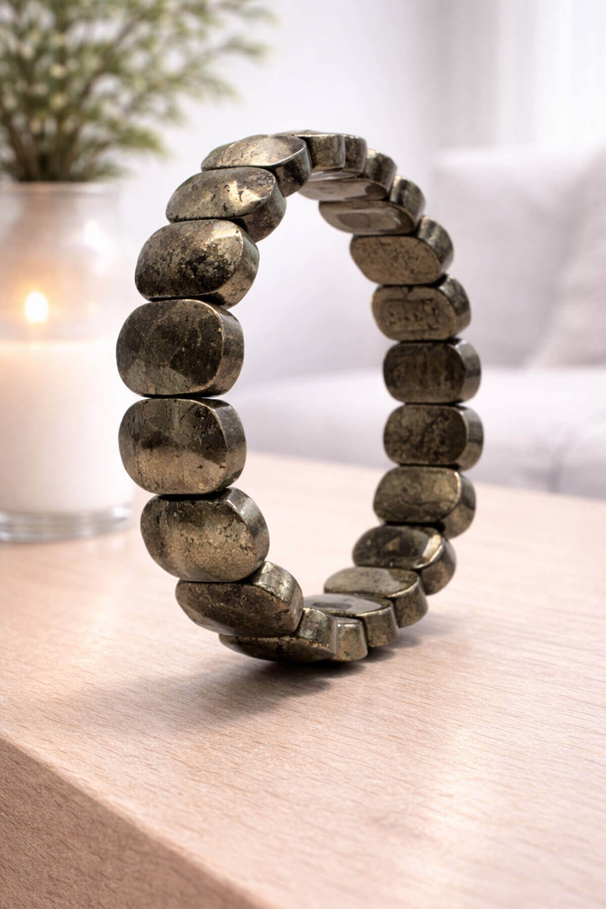 Pirit Doğal Taş Parlak Oval Faset Kesim 11x15mm Bileklik