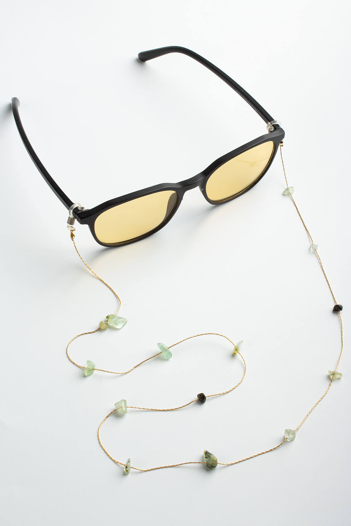 Prehnit Doğal Kırış Taş Zincirli Gözlük İpi