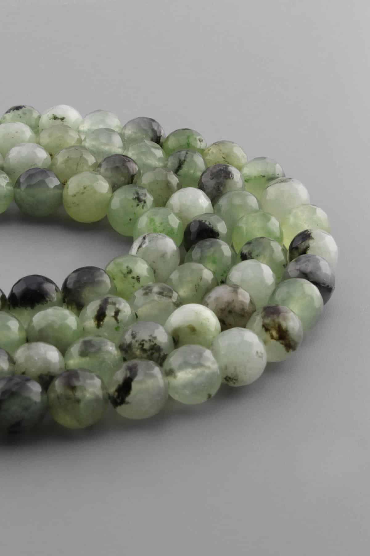 Prehnit Doğal Taş Parlak Küre Faset Kesim 10mm Dizi