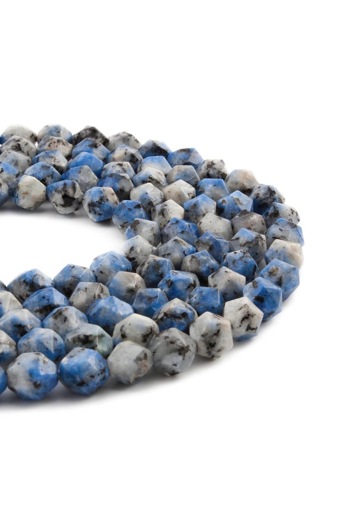 Raindrop Azurite Natural Stone Shiny Hexagonal Cut 8mm String Of Beads