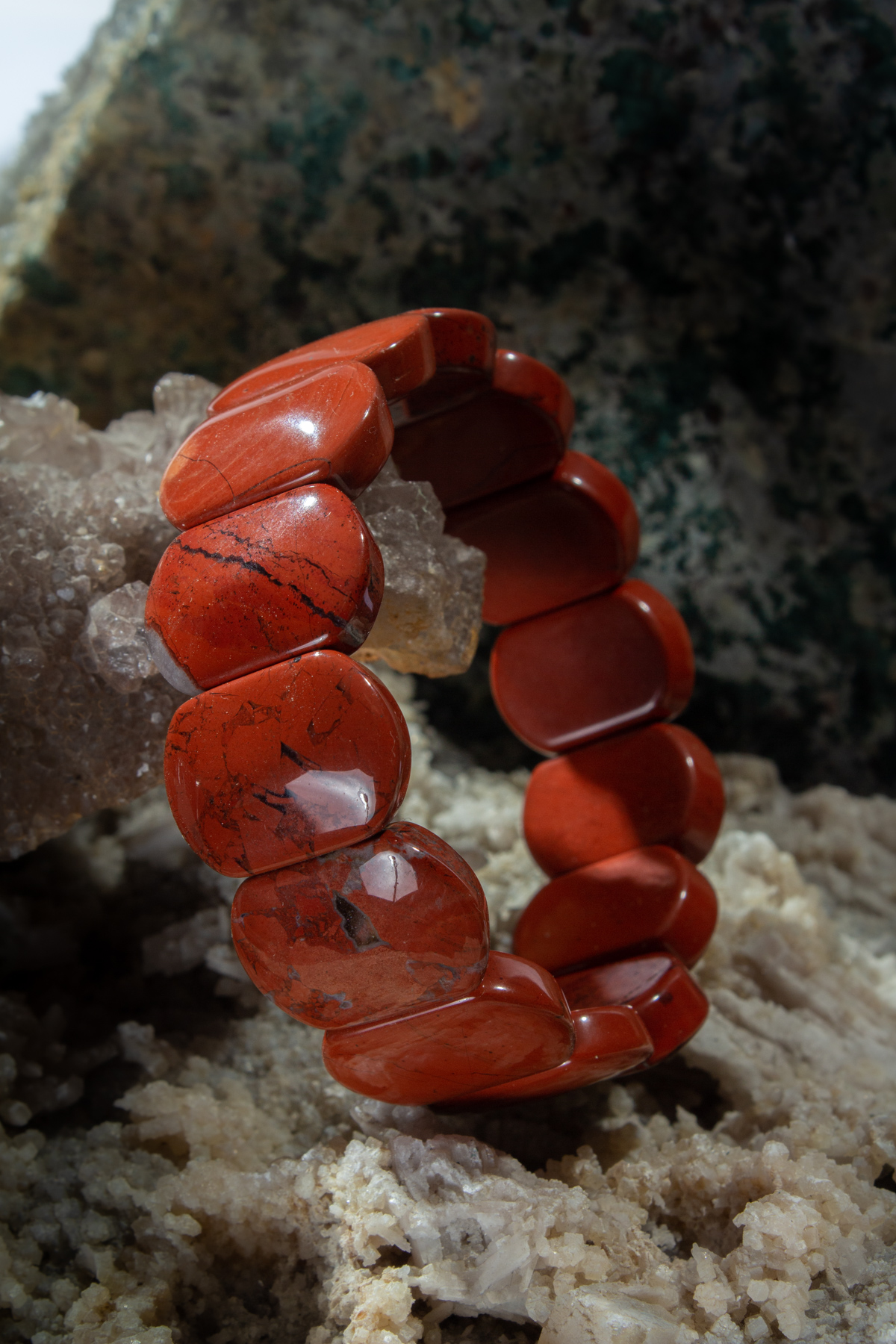 Red Jasper Doğal Taş Oval Kesim İri Roleks Bileklik