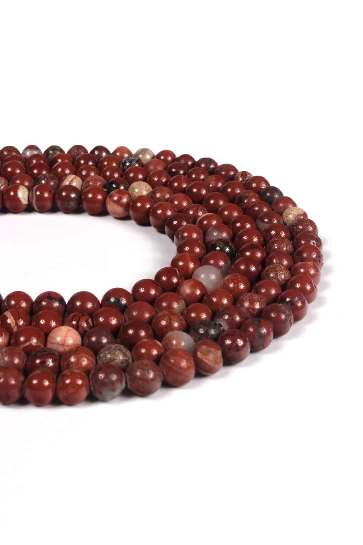 Red Jasper Doğal Taş Parlak Küre Kesim 6mm Dizi