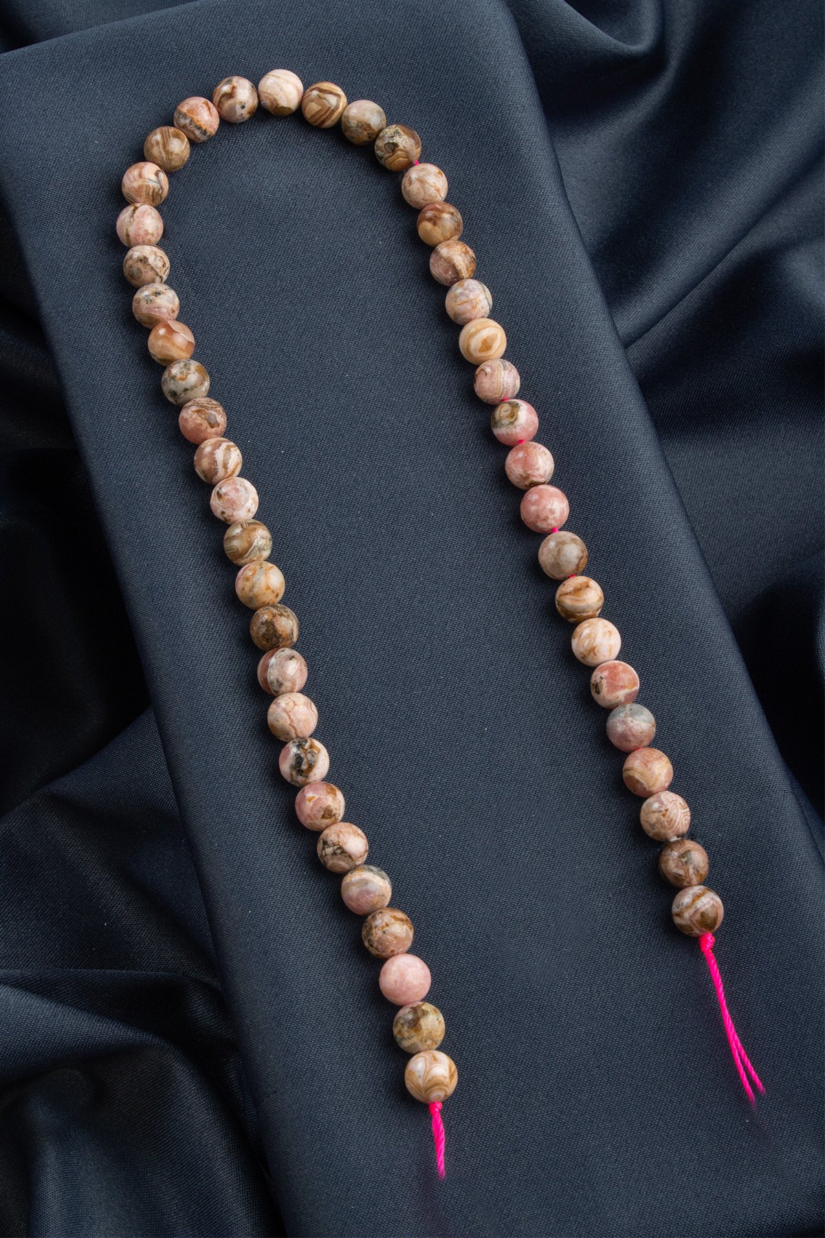 Rodokrozit Doğal Taş Parlak Roz Küre Kesim 8mm Dizi [AA]