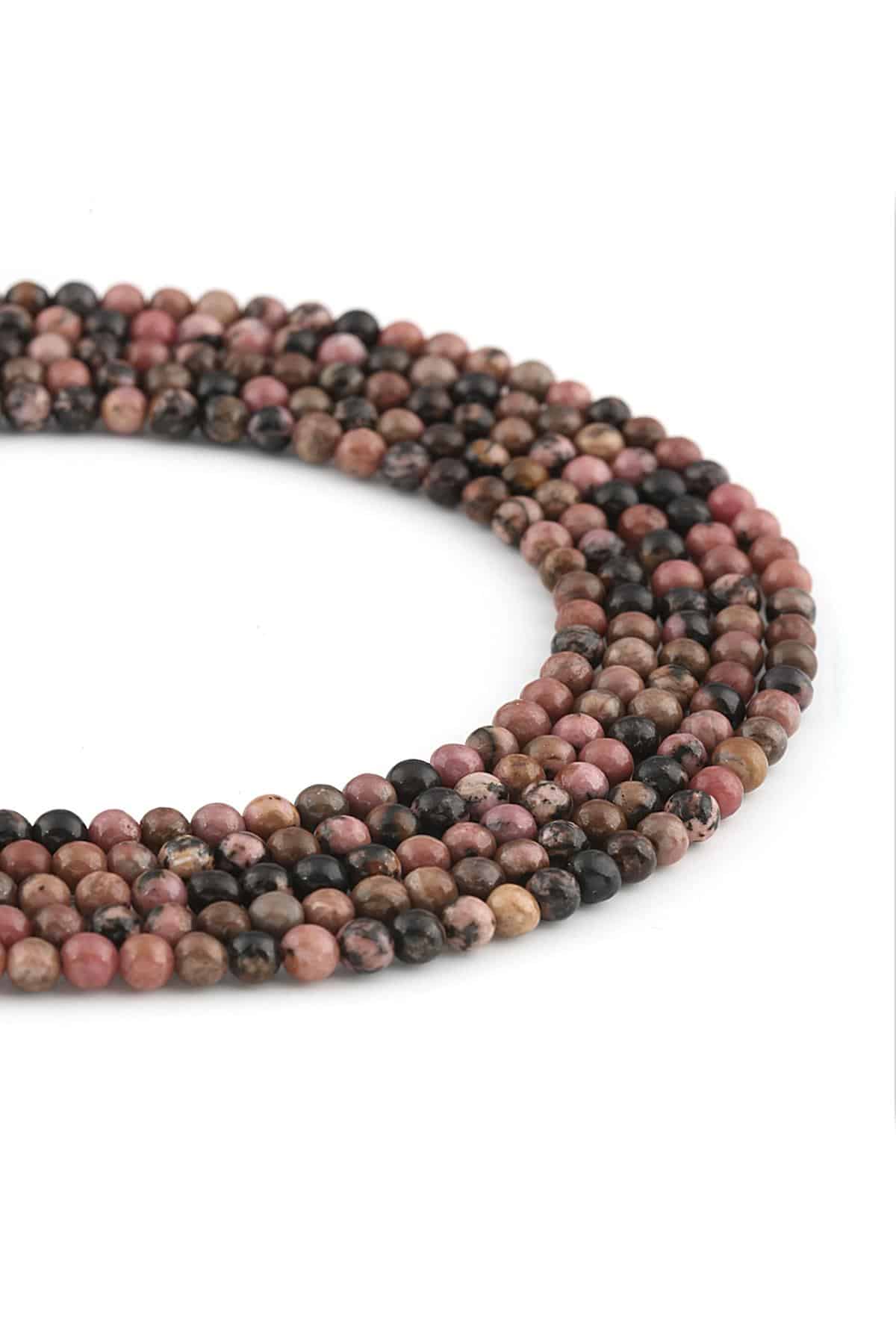 Rodonit Doğal Taş Parlak Benekli Küre Kesim 4mm Dizi [AA]