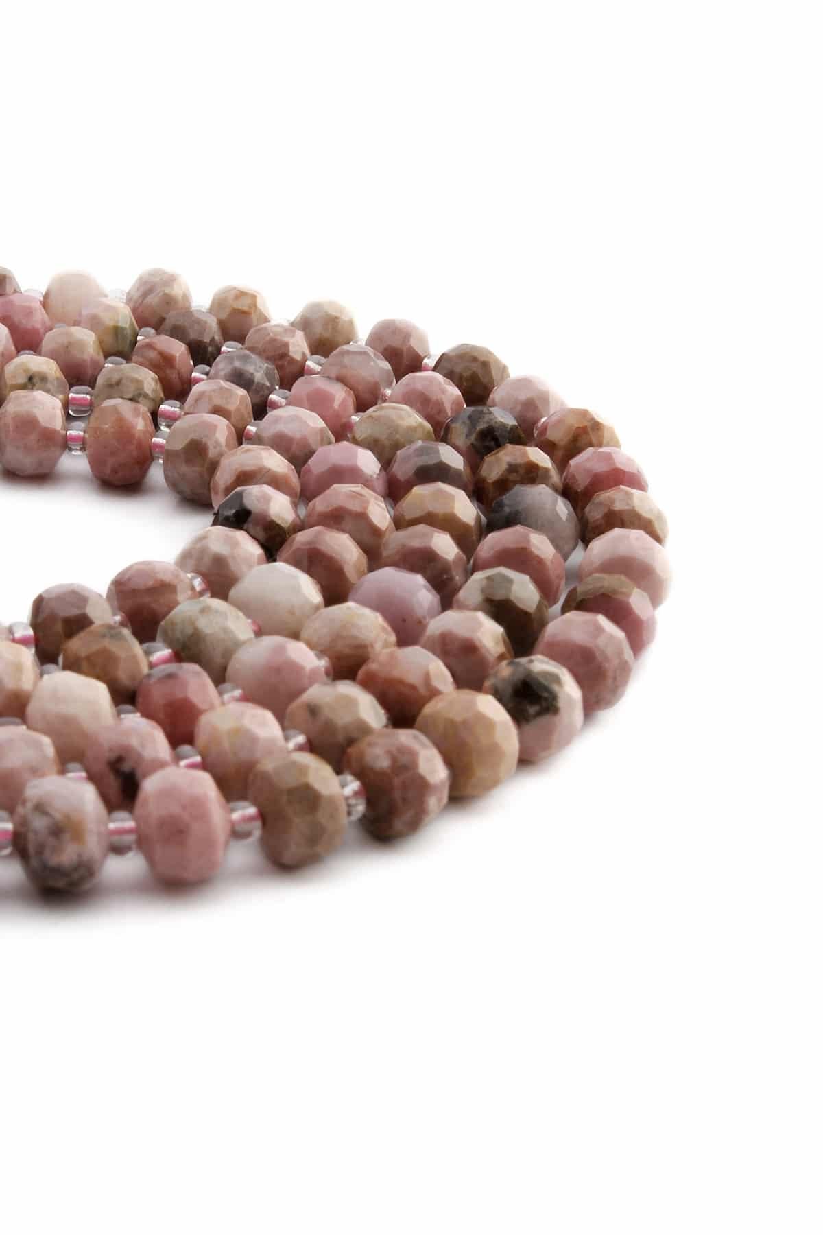 Rodonit Doğal Taş Parlak Dore Faset Kesim 8x7mm Dizi