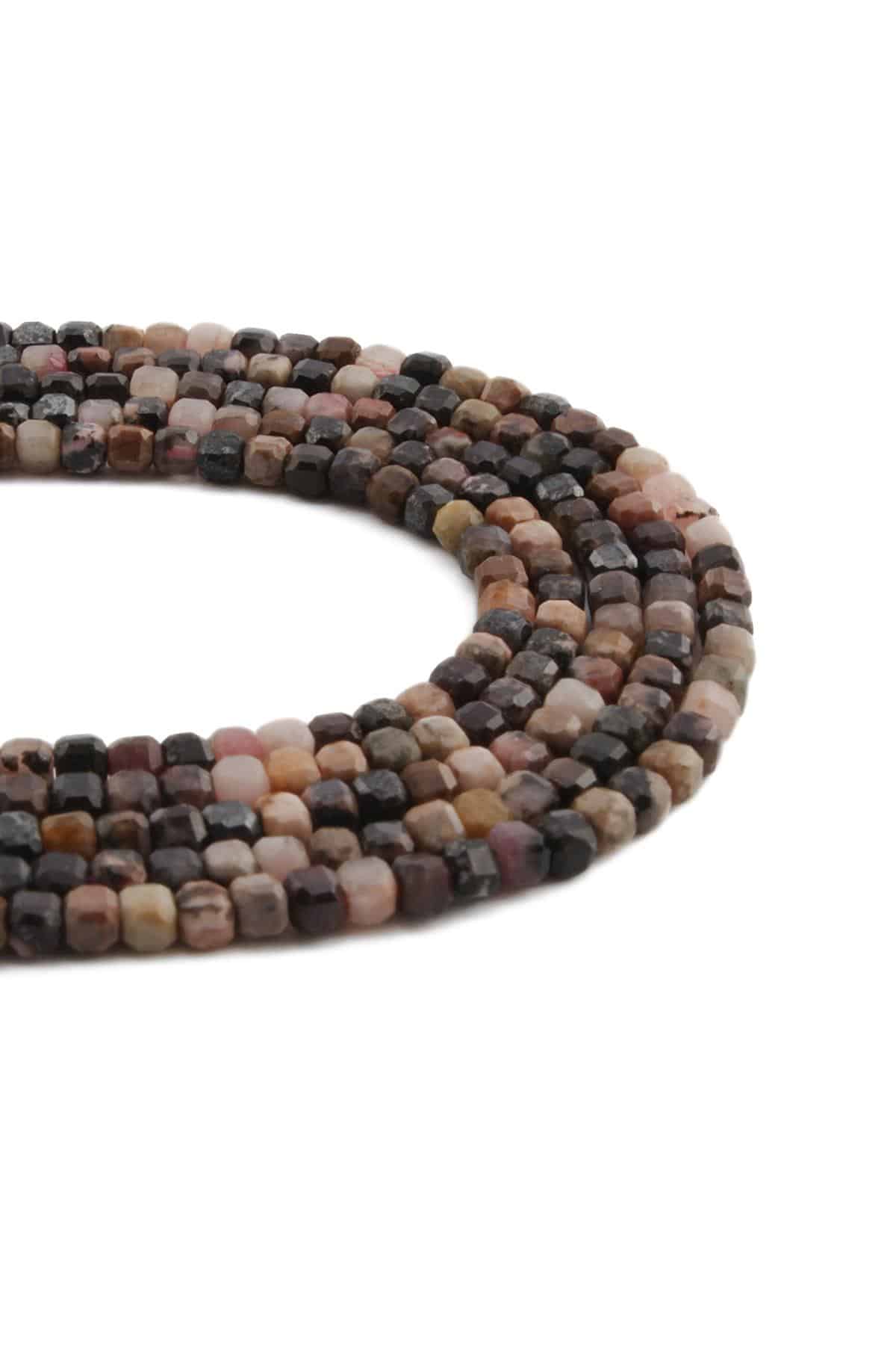 Rodonit Doğal Taş Parlak Karışık Küp Kristal Kesim 3x3mm Dizi