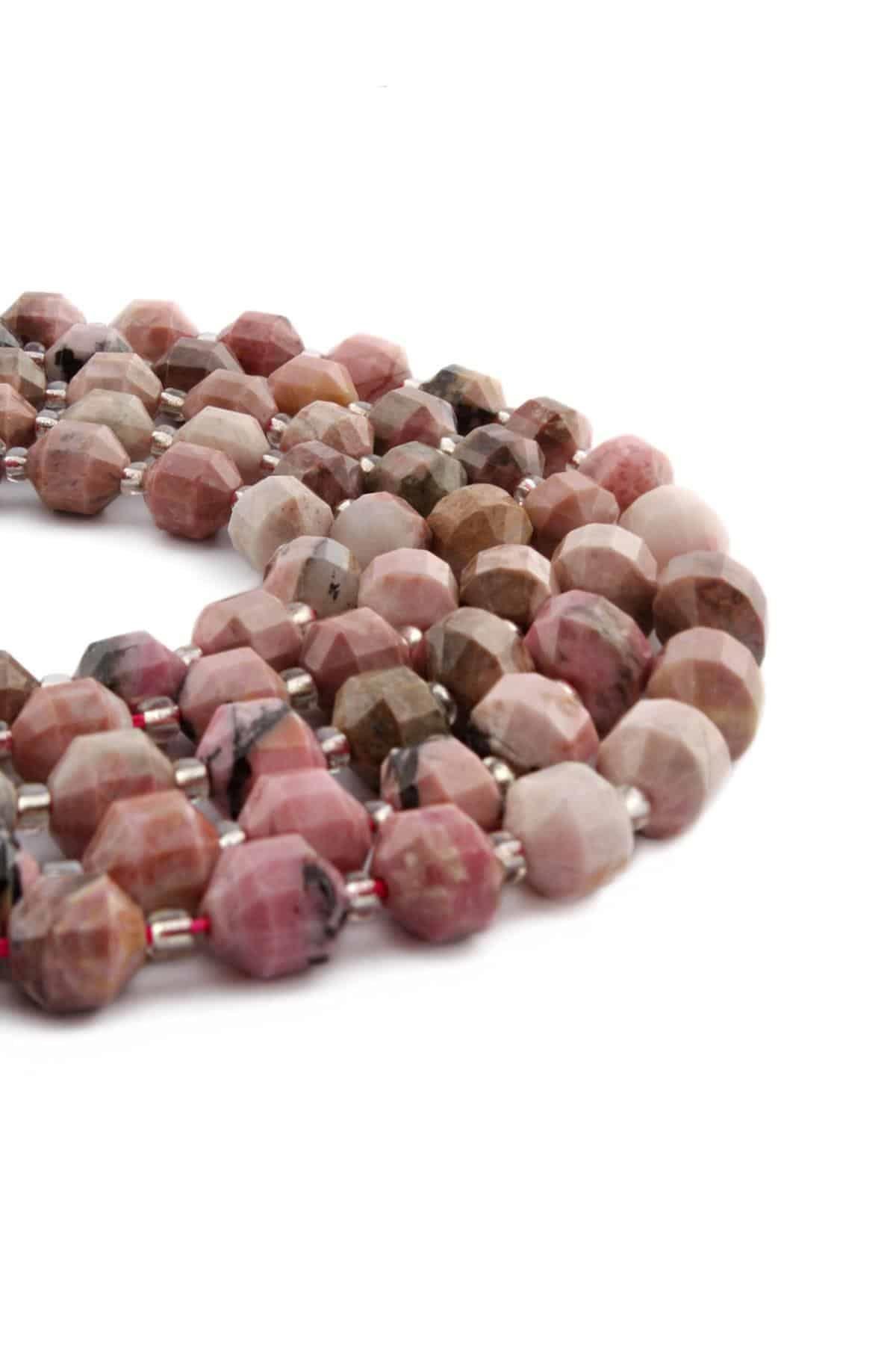Rodonit Doğal Taş Parlak Pembe Hegzagonal Kesim 8mm Dizi