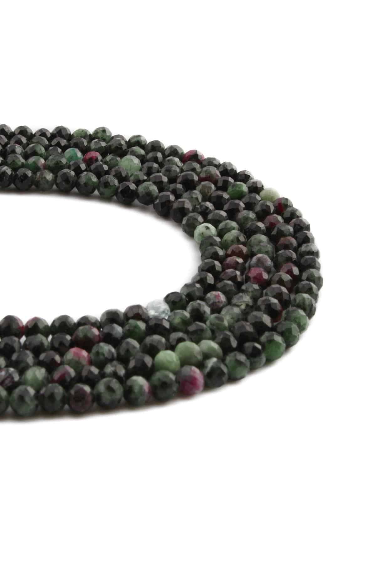 Ruby Zoisit Doğal Taş Parlak Küre Kristal Kesim 4mm Dizi