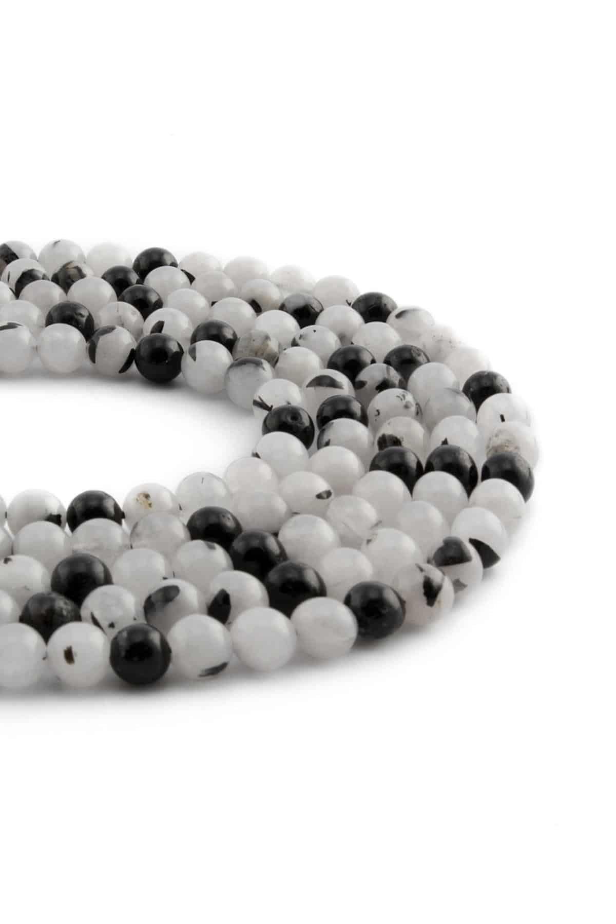 Rutile Quartz Natural Stone Shiny Black Globe Cut 6mm String Of Beads