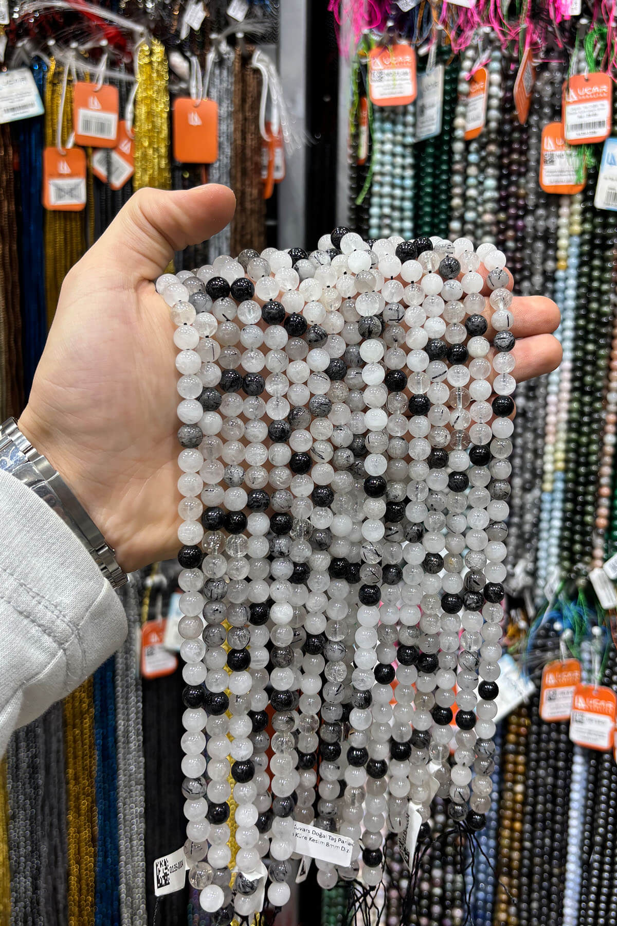 Rutil Kuvars Doğal Taş Parlak Siyah Küre Kesim 8mm Dizi