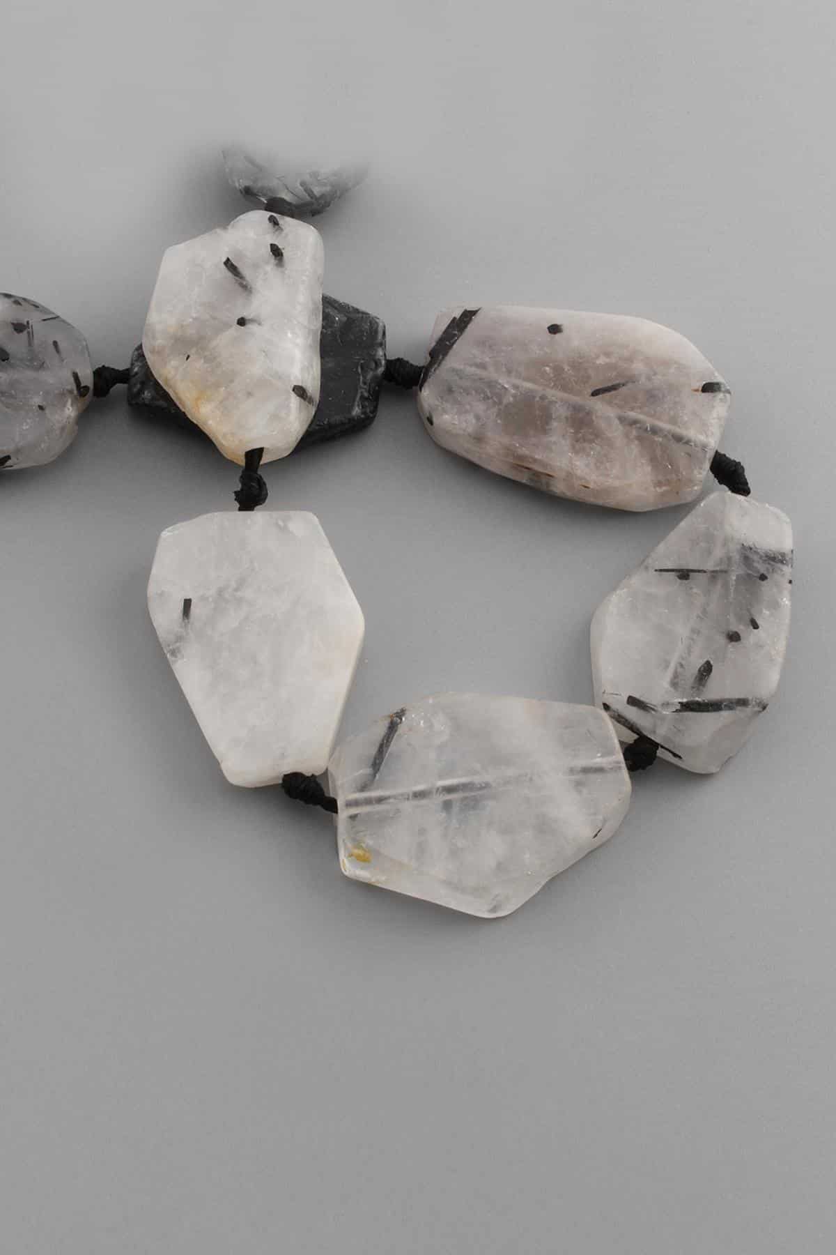 Rutile Quartz Natural Stone Flat Amorphous Cut 26x38mm String Of Beads