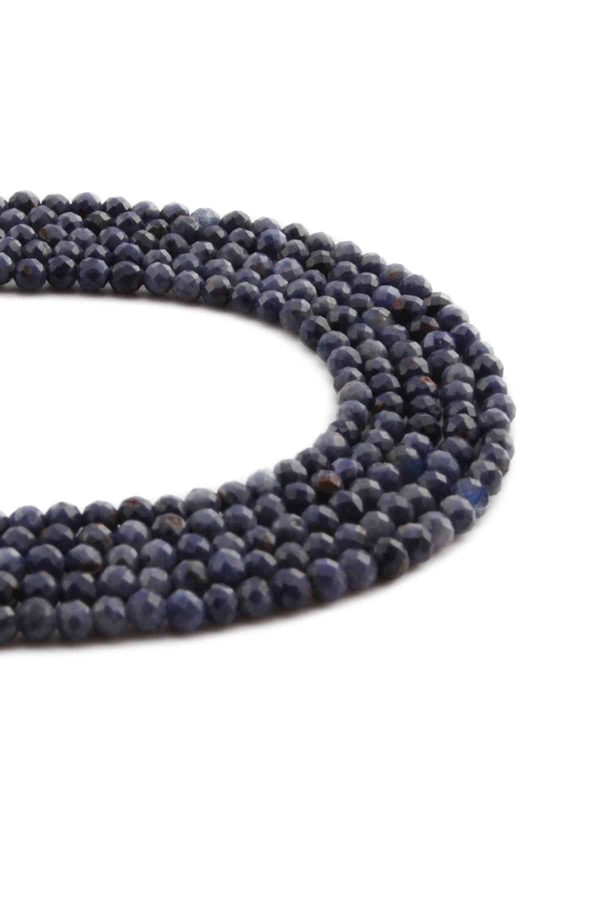 Mavi Safir Doğal Taş Parlak Küre Kristal Kesim 3mm Dizi [AA]