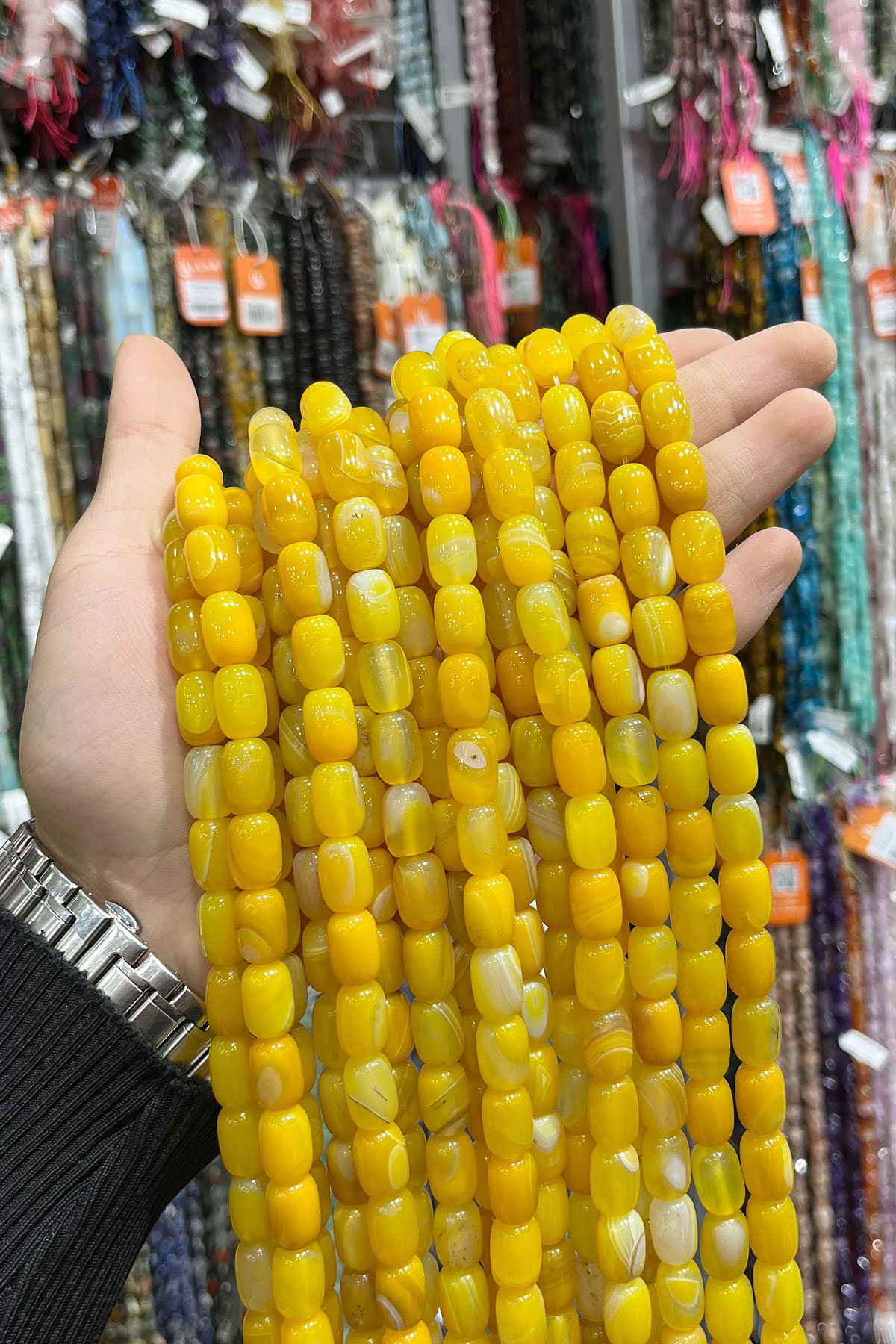 Sarı Akik Doğal Taş Silindir Kesim 10x14mm Dizi