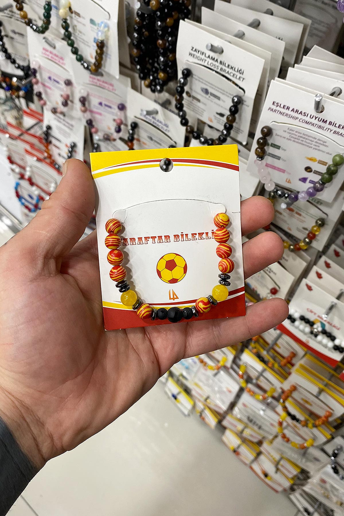 Sarı Kırmızı Doğal Taş Taraftar Bilekliği