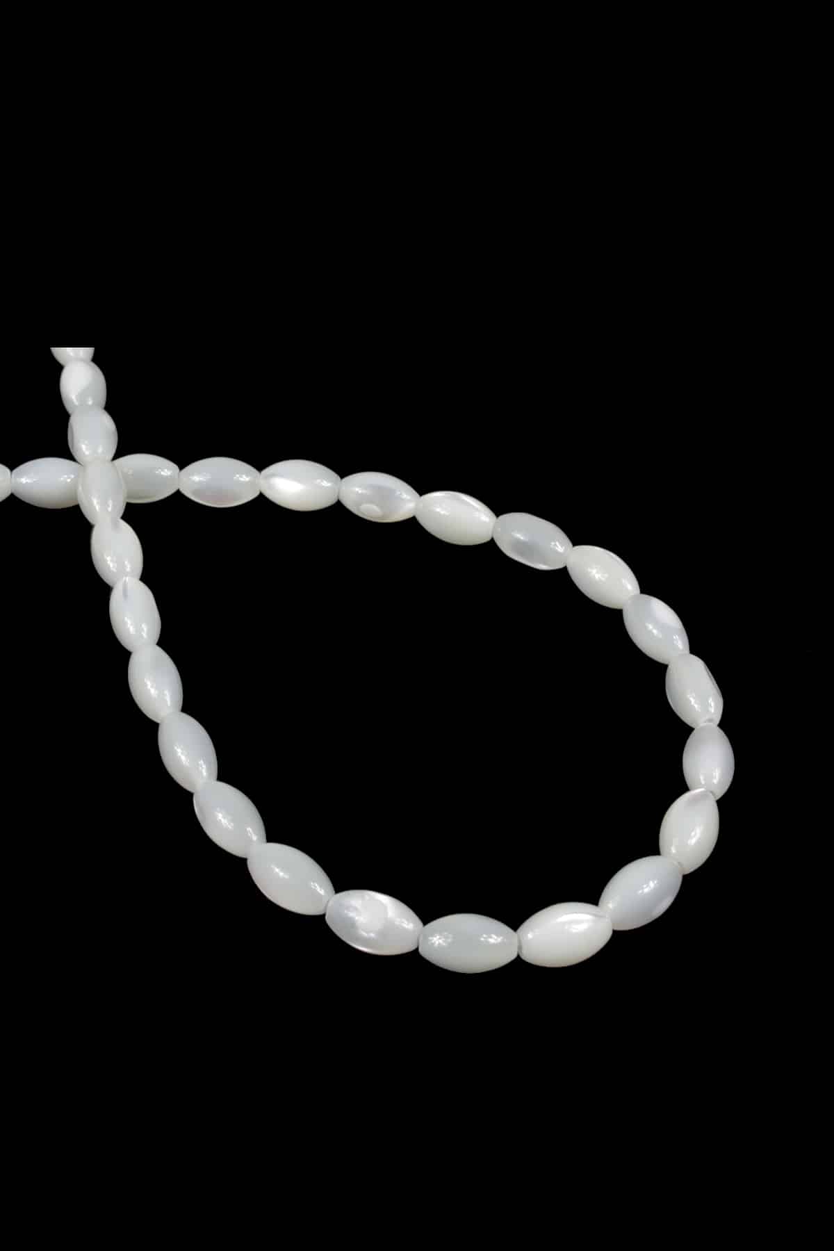Sedef Doğal Taş Parlak Beyaz Arpa Kesim 5x8mm Dizi [Aa]