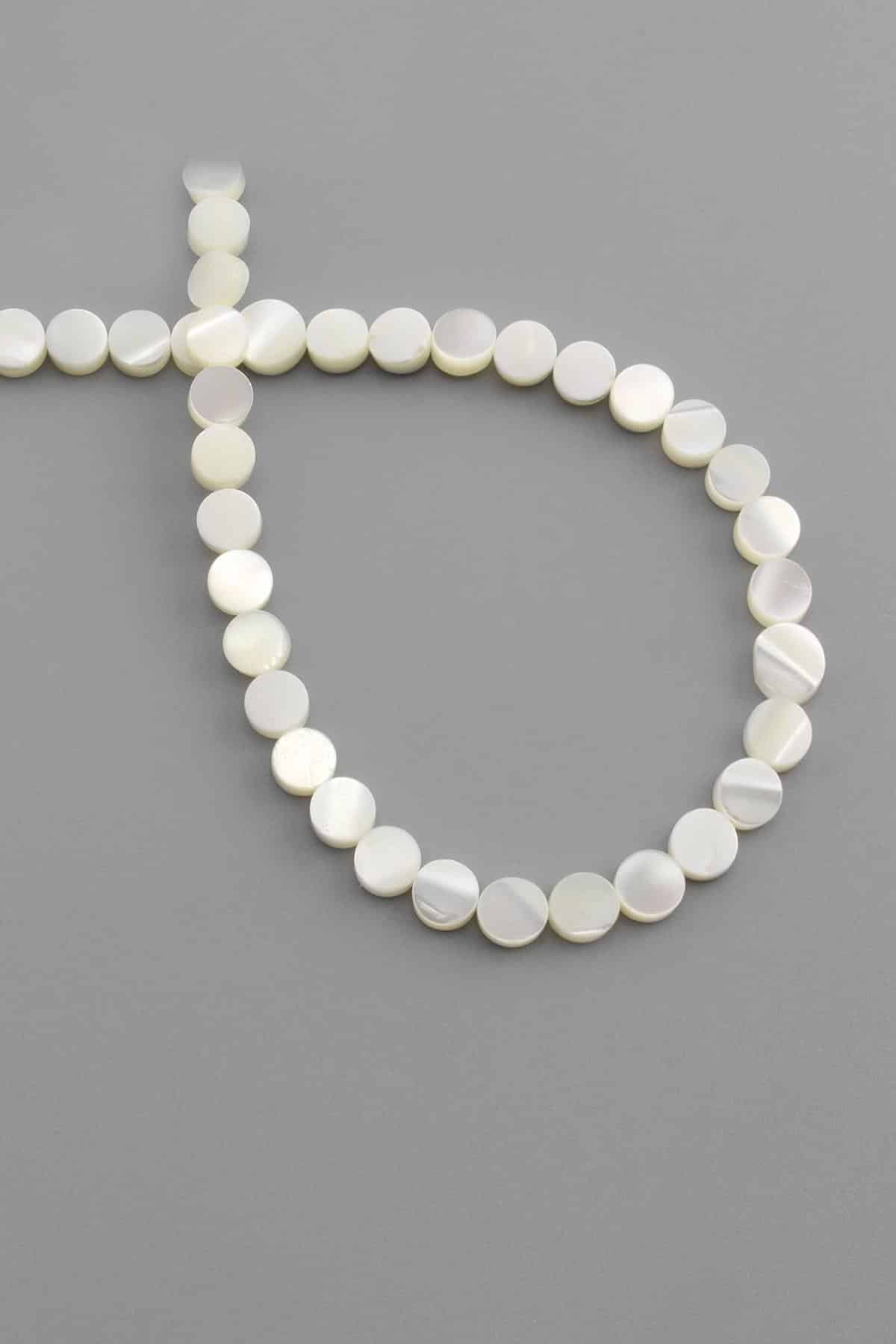 Sedef Doğal Taş Parlak Beyaz Daire Kesim 6x3mm Dizi [Aa]