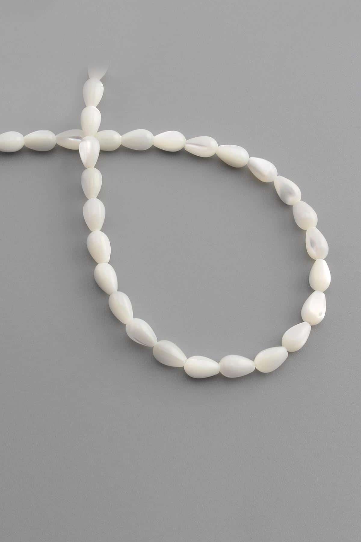 Sedef Doğal Taş Parlak Beyaz Damla Kesim 5x8mm Dizi [Aa]