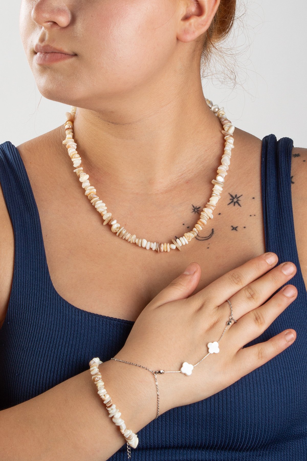 Sedef Doğal Taşlı 3 lu Hediye Kadın Takı Seti