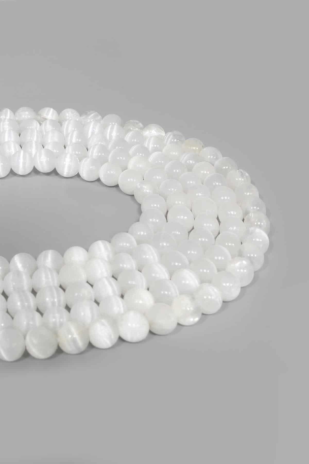 Selenit Doğal Taş Parlak Küre Kesim 6mm Dizi [AA]