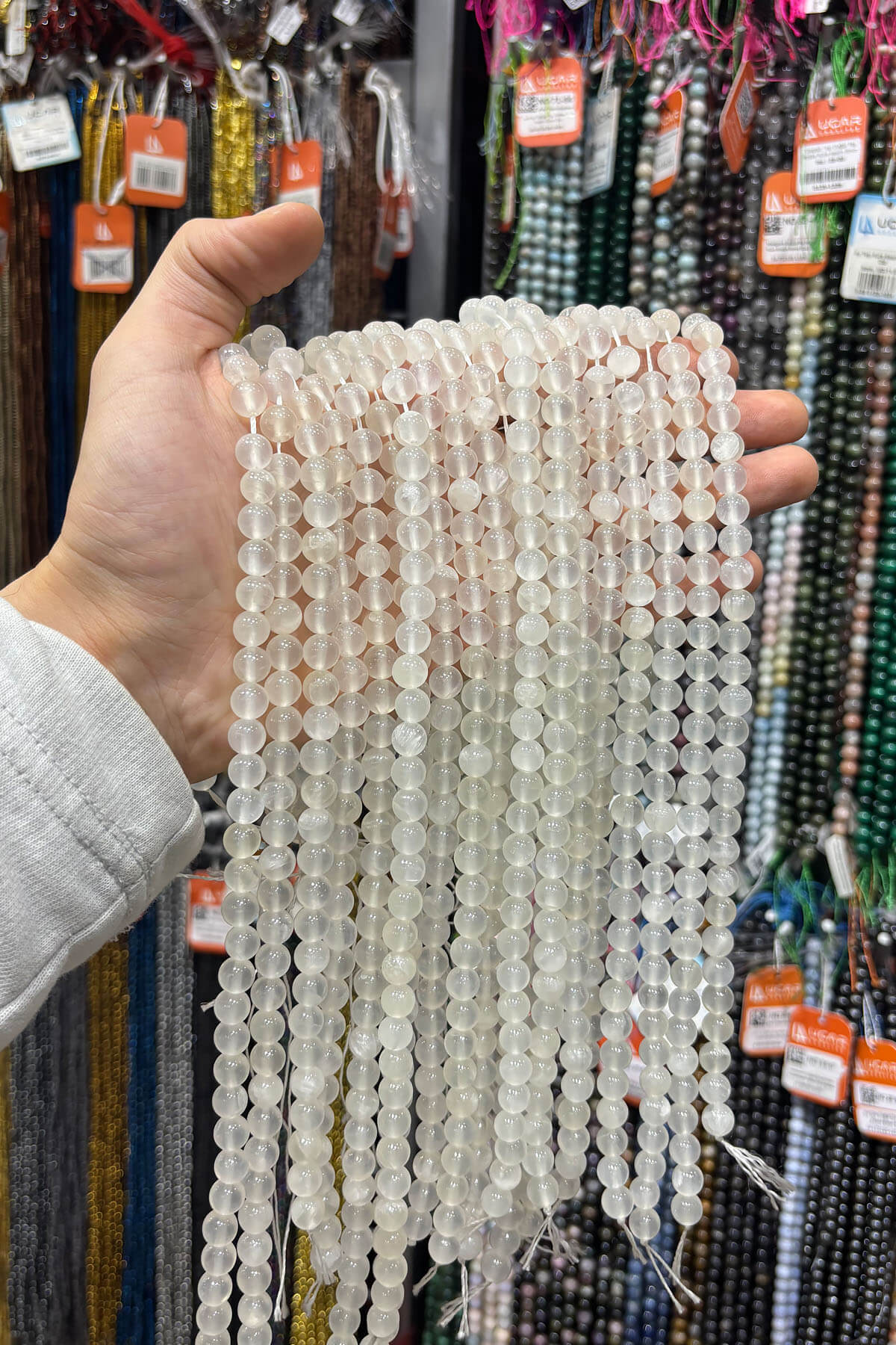 Selenit Doğal Taş Parlak Küre Kesim 8mm Dizi [AB]