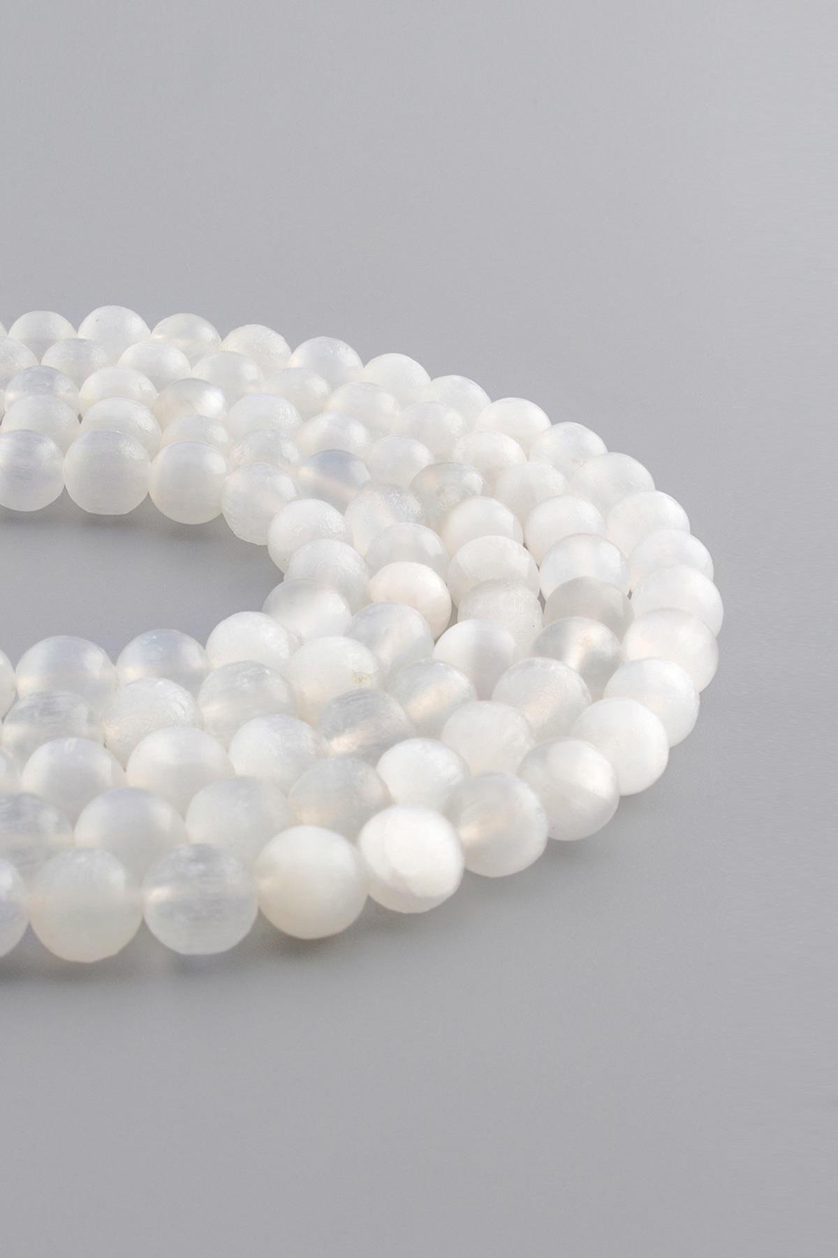 Selenit Doğal Taş Parlak Küre Kesim 8mm Dizi [AB+]