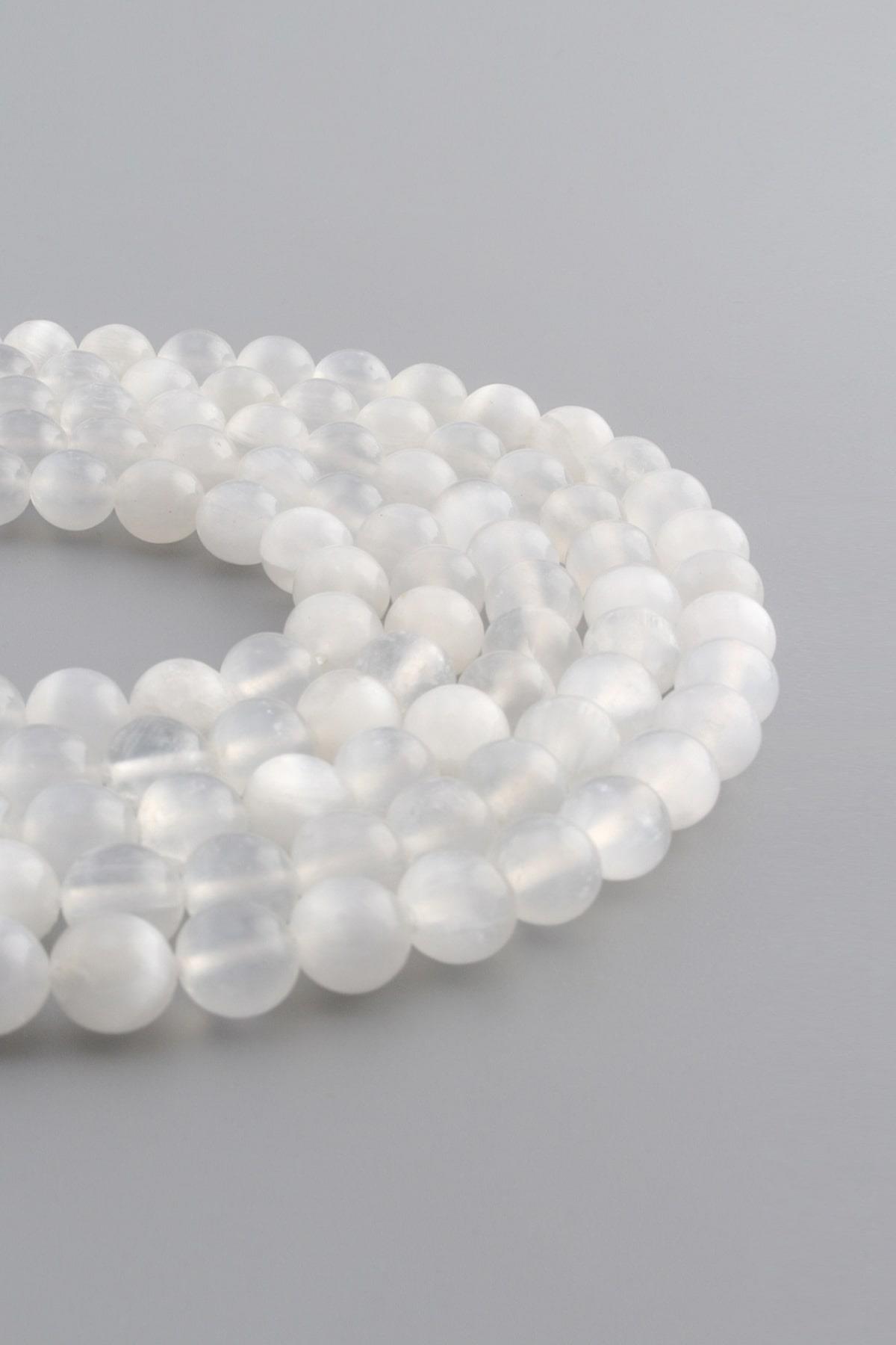 Selenit Doğal Taş Parlak Küre Kesim 8mm Dizi [AA]