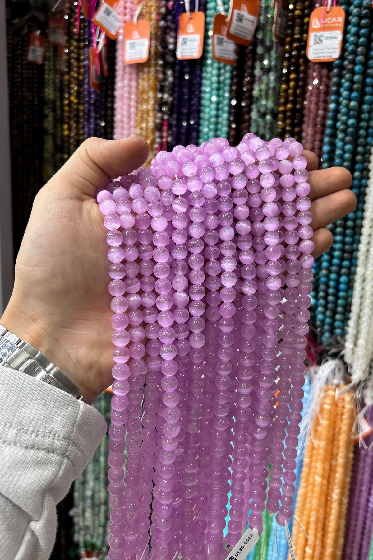 Selenit Taşı Fuşya Küre Kesim 8mm Dizi