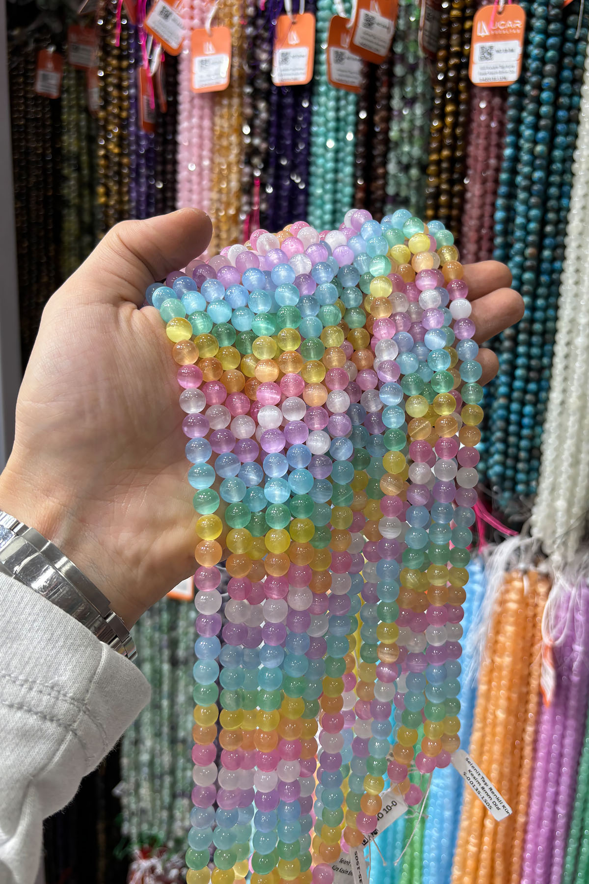 Selenit Taşı Renkli Küre Kesim 8mm Dizi