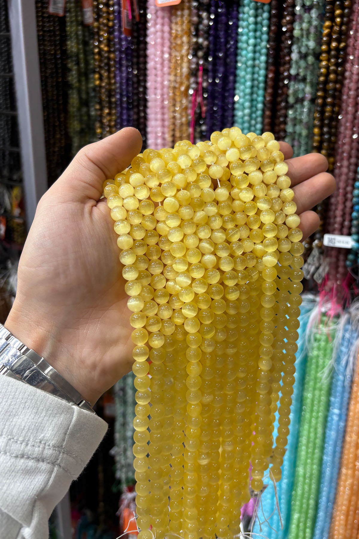 Selenit Taşı Sarı Küre Kesim 8mm Dizi