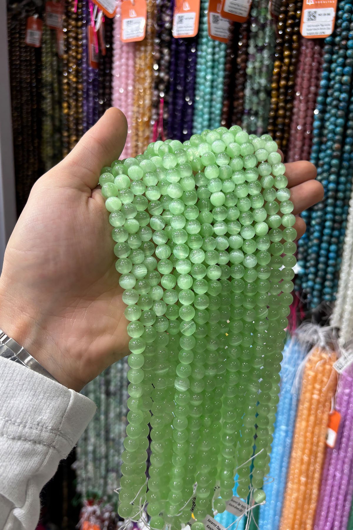 Selenit Taşı Yeşil Küre Kesim 8mm Dizi
