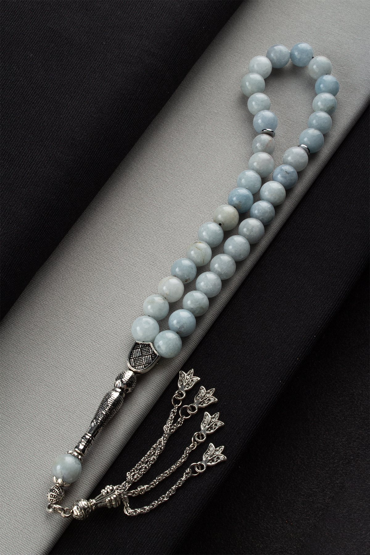 Sıkma Akuamarin Doğal Taş Küre Kesim 33 lü 10mm Tesbih