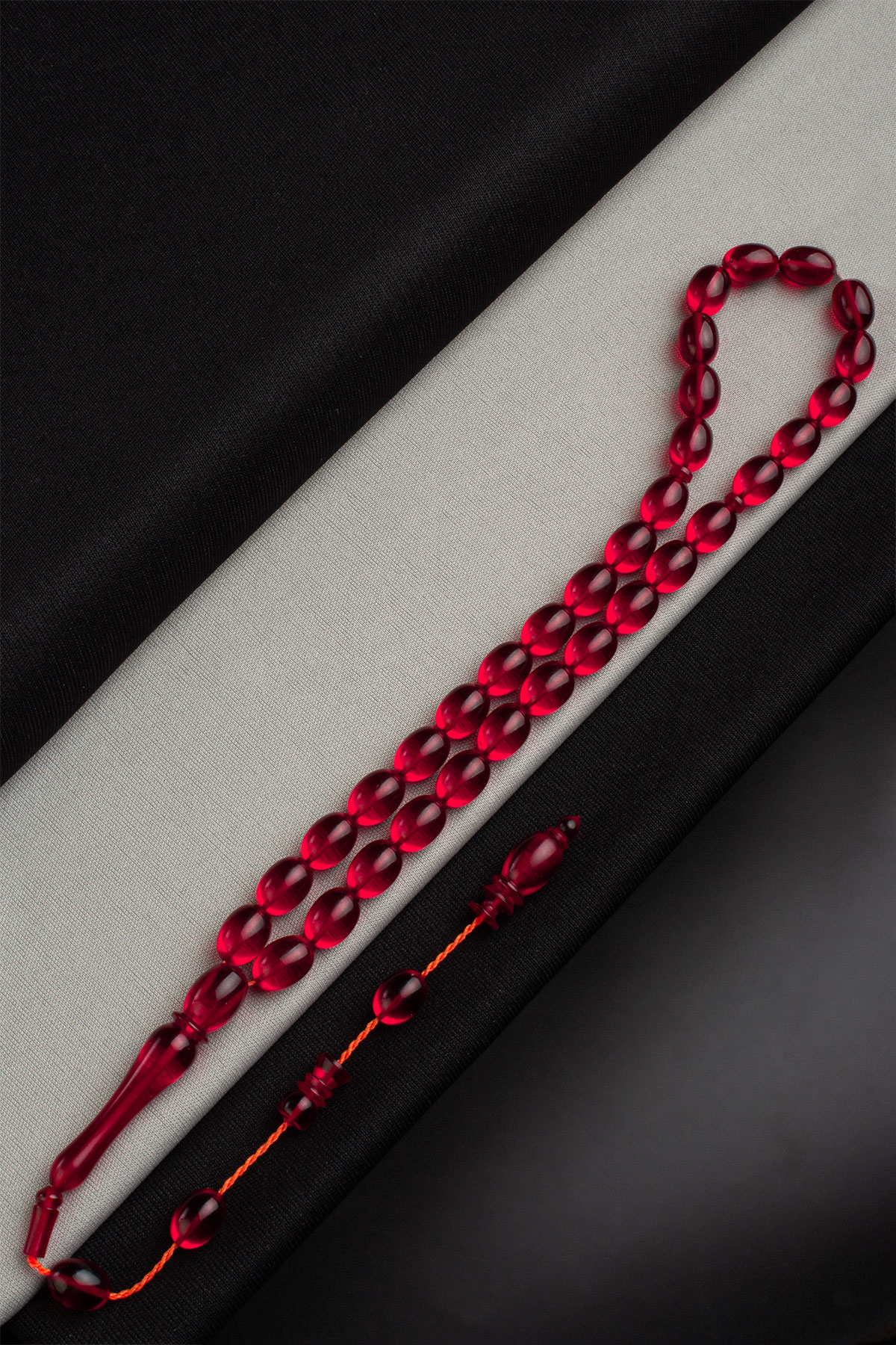 Sıkma Ateş Kehribar Arpa Kesim 8x10mm 33 Lu Tesbih