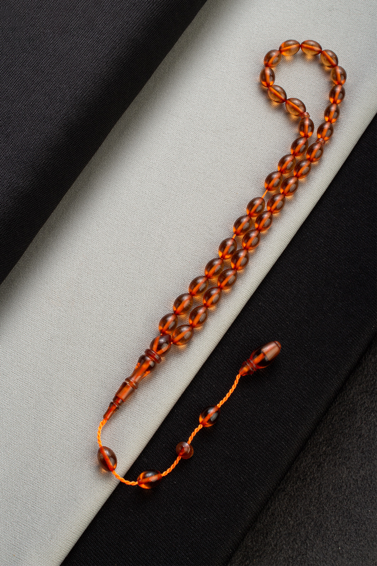 Sıkma Ateş Kehribar Turuncu Arpa Kesim 6x8mm 33 lu Tesbih